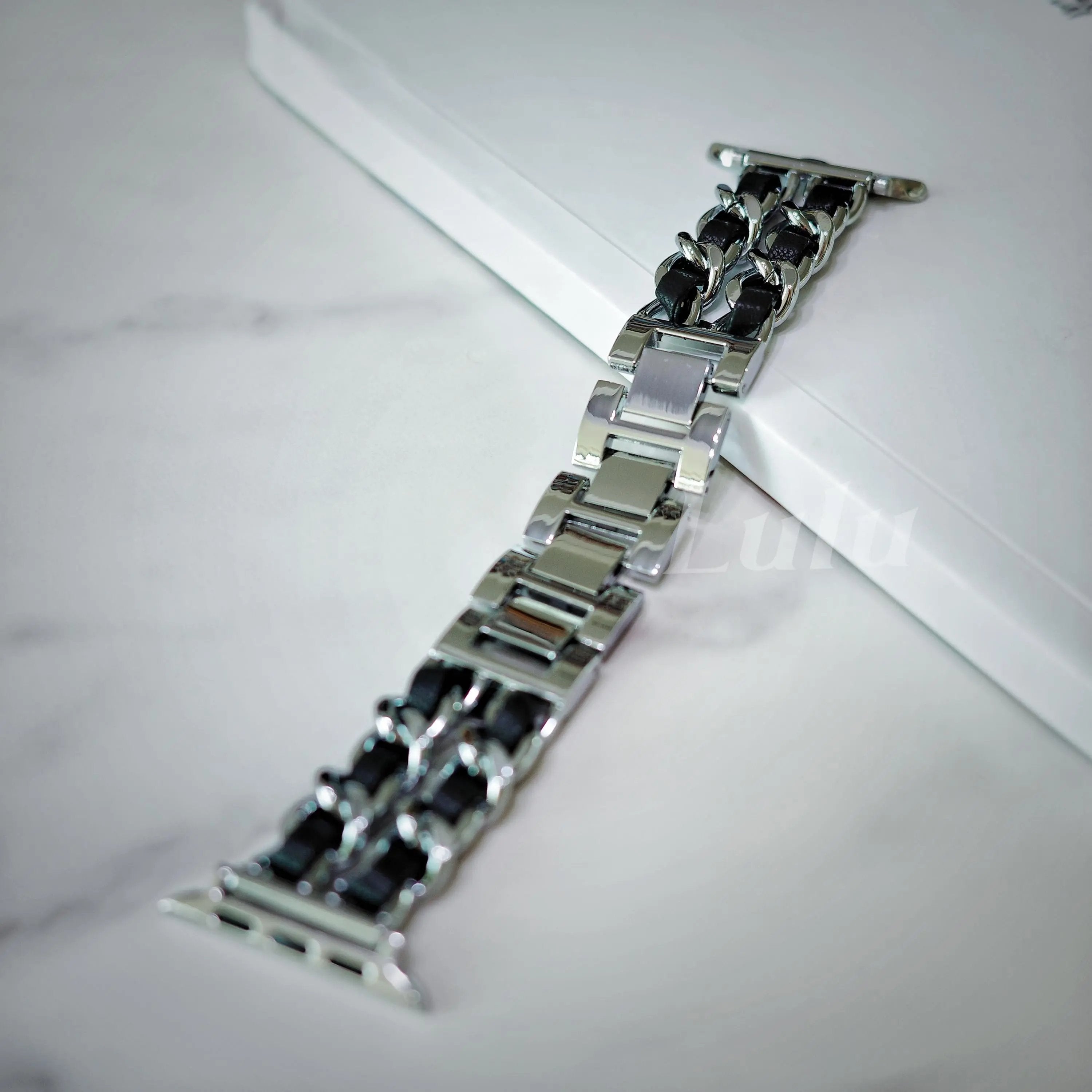 Black Leather Chain Apple Watch Band Lulu Company