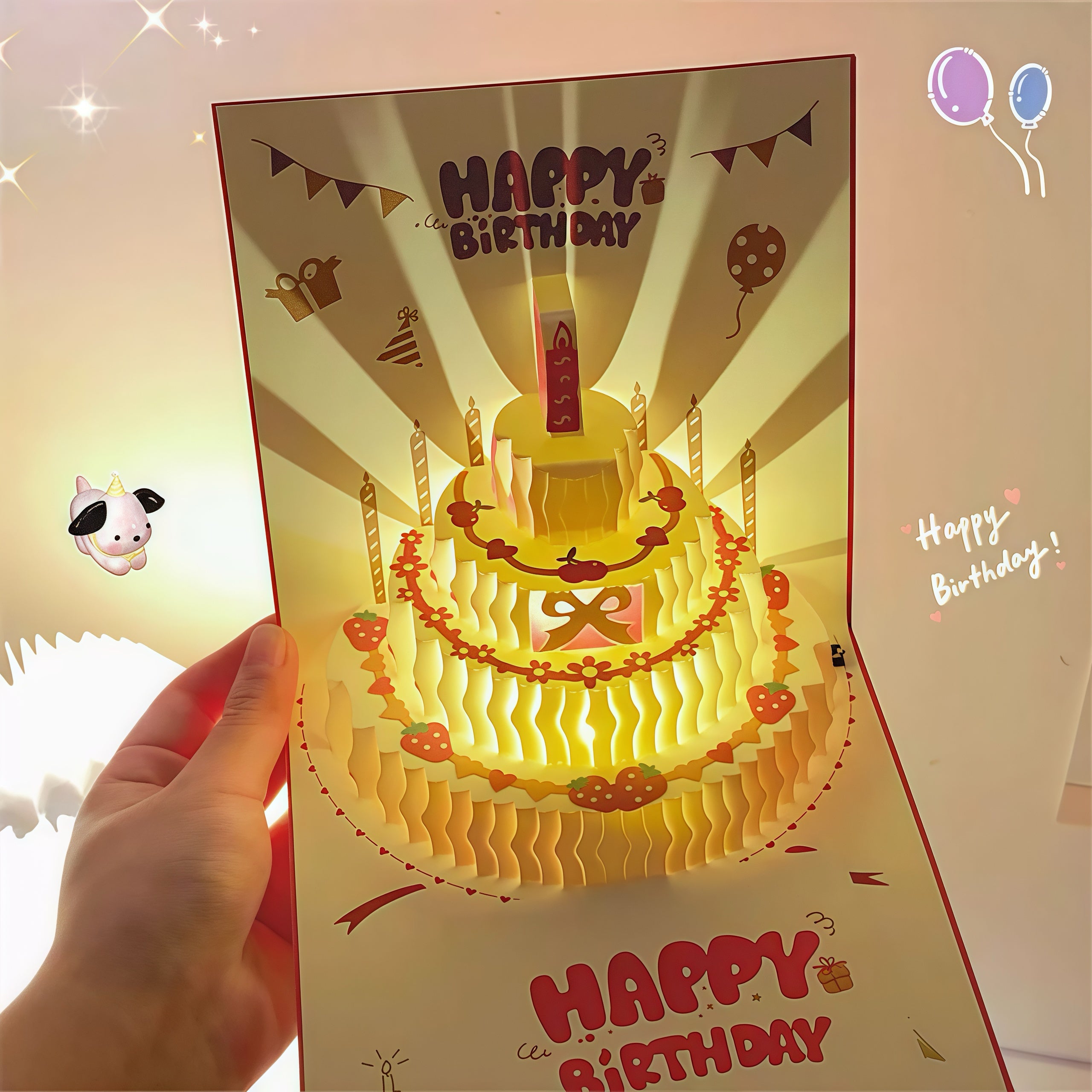 3D Pop Up Birthday Card with Music & Lights - Red
