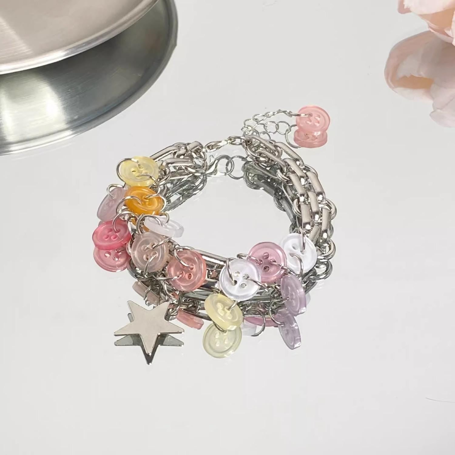 Pastel Button Charm Adjustable Bracelet