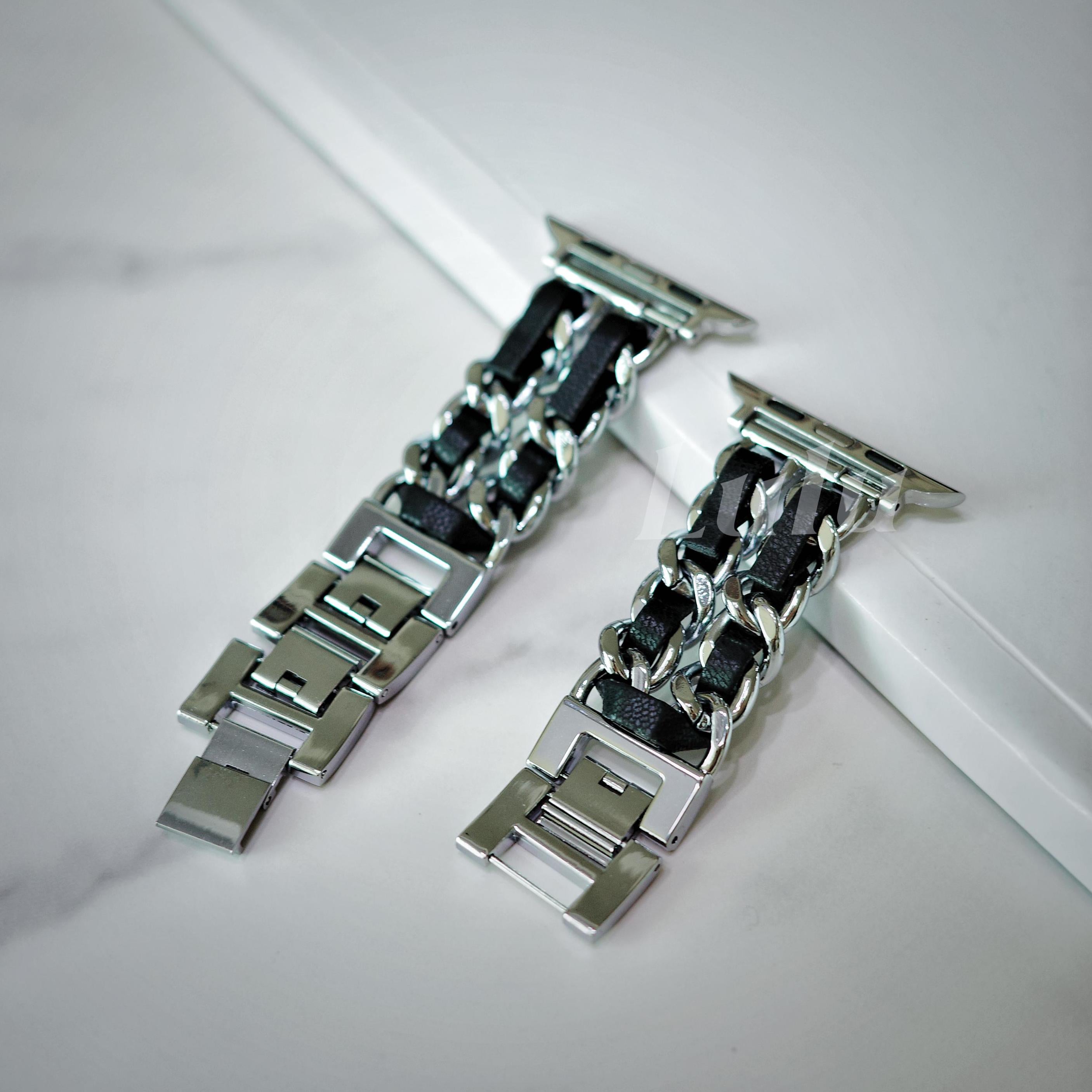 Black Leather Chain Apple Watch Band