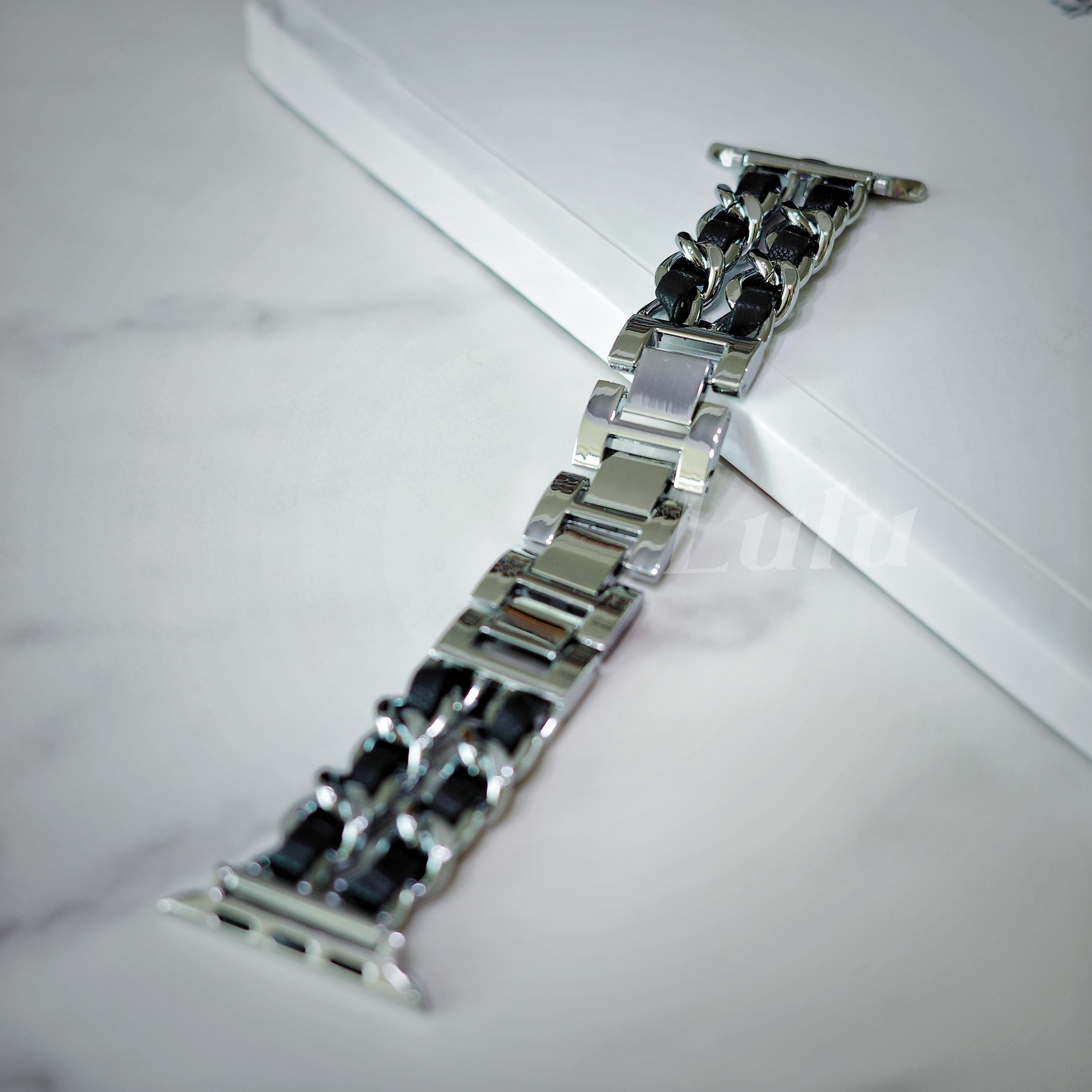 Black Leather Chain Apple Watch Band