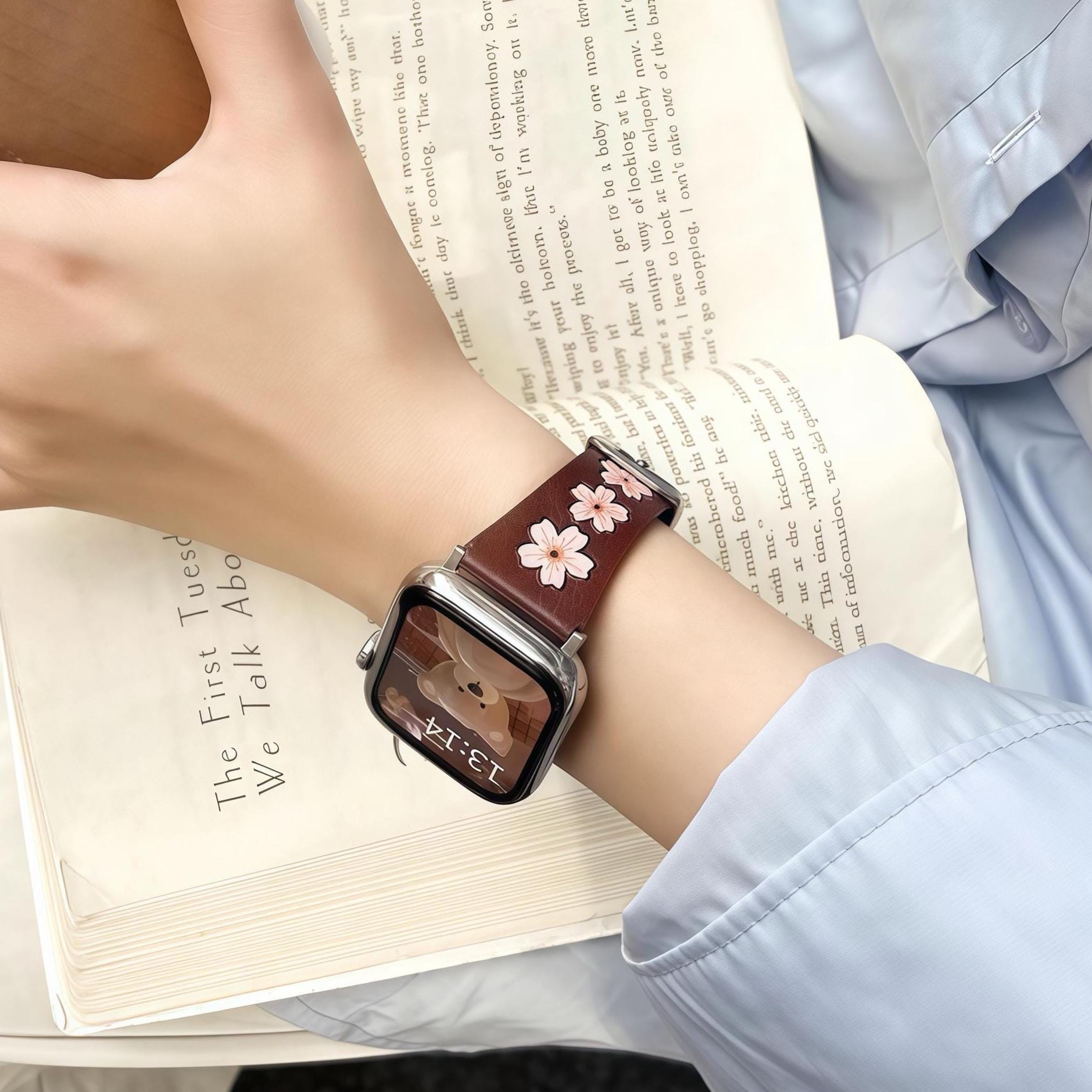 Cherry Blossom Leather Apple Watch Band
