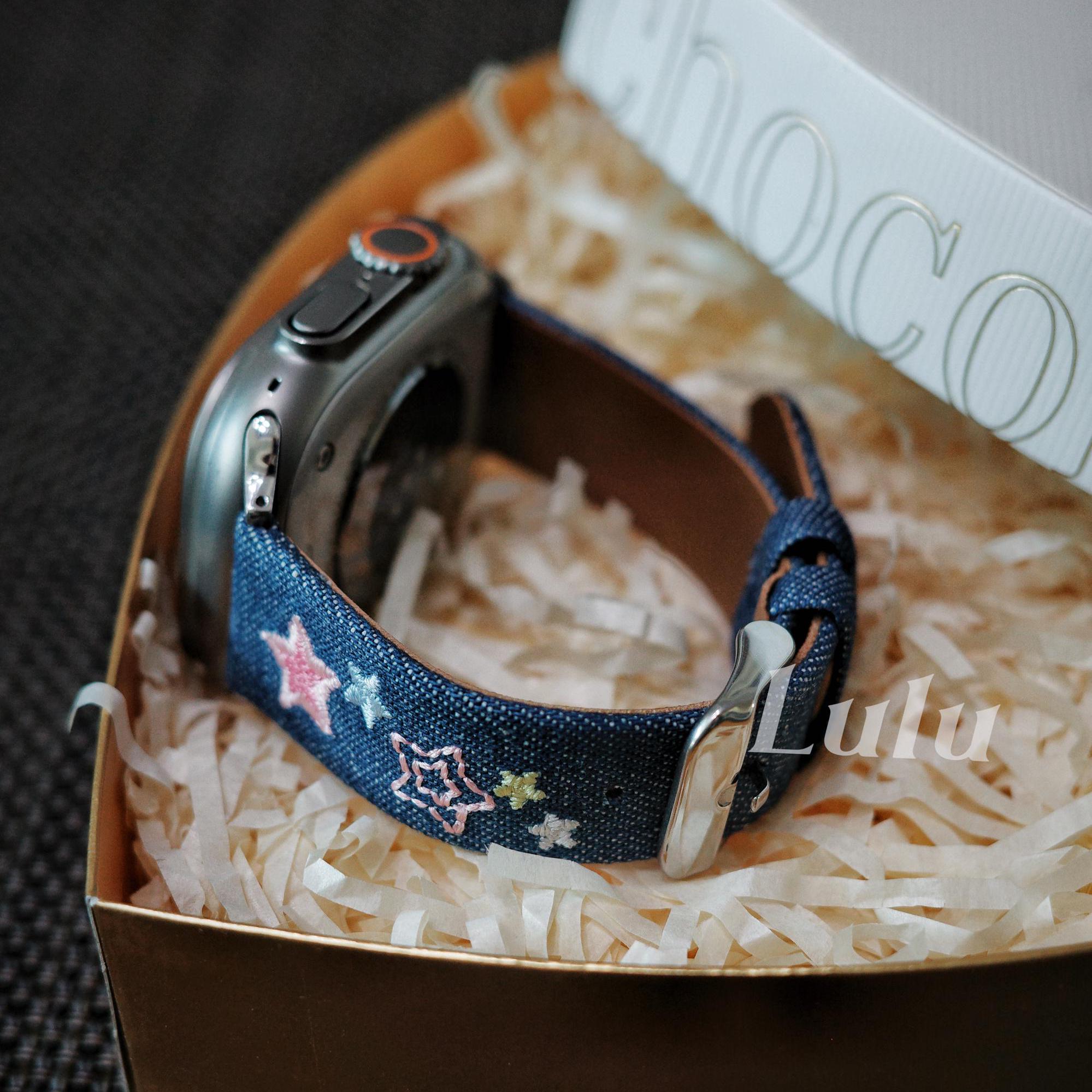 Embroidered Denim Apple Watch Band
