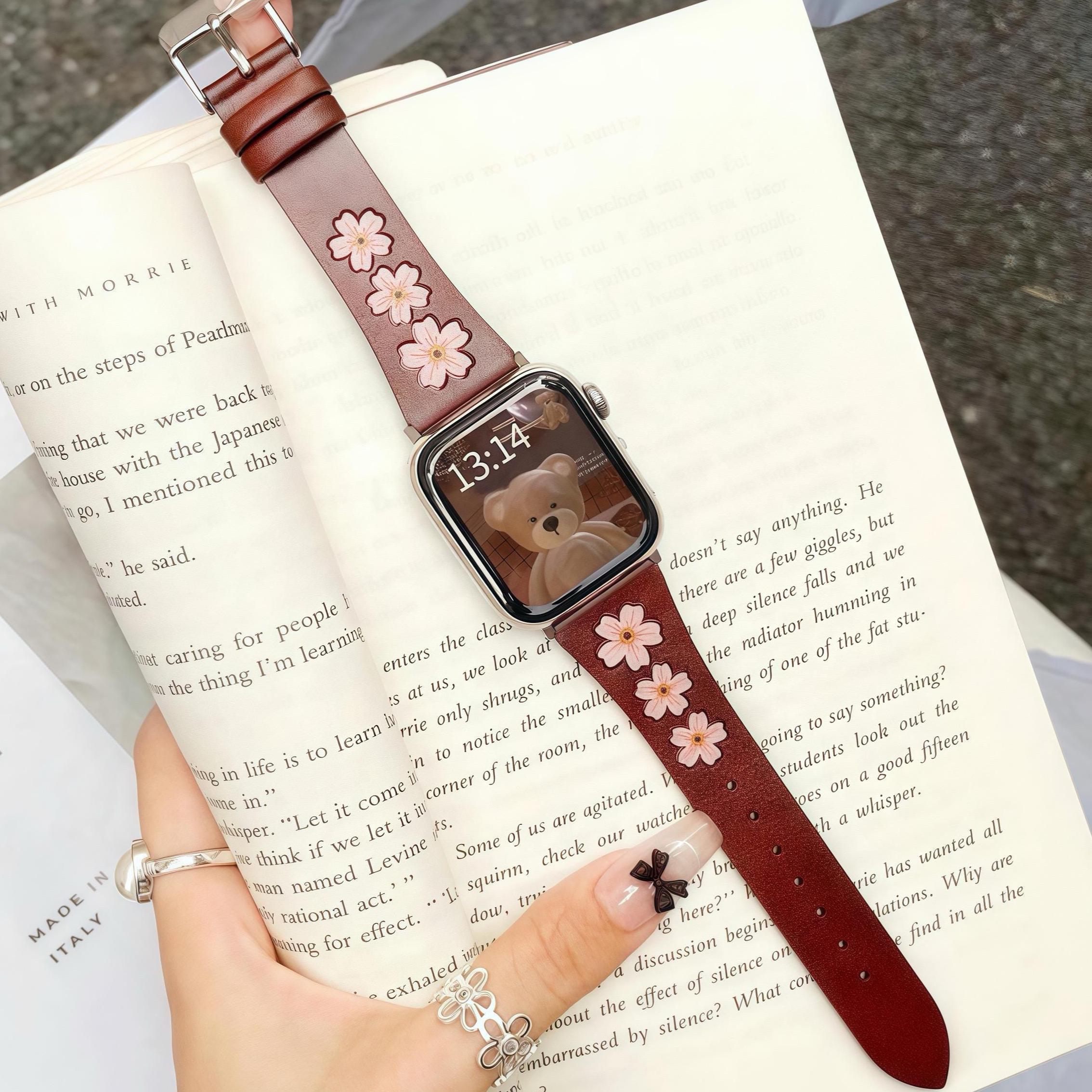 Cherry Blossom Leather Apple Watch Band