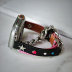 Punk Black & Pink Leather Apple Watch Band