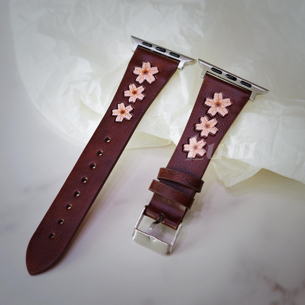 Cherry Blossom Leather Apple Watch Band