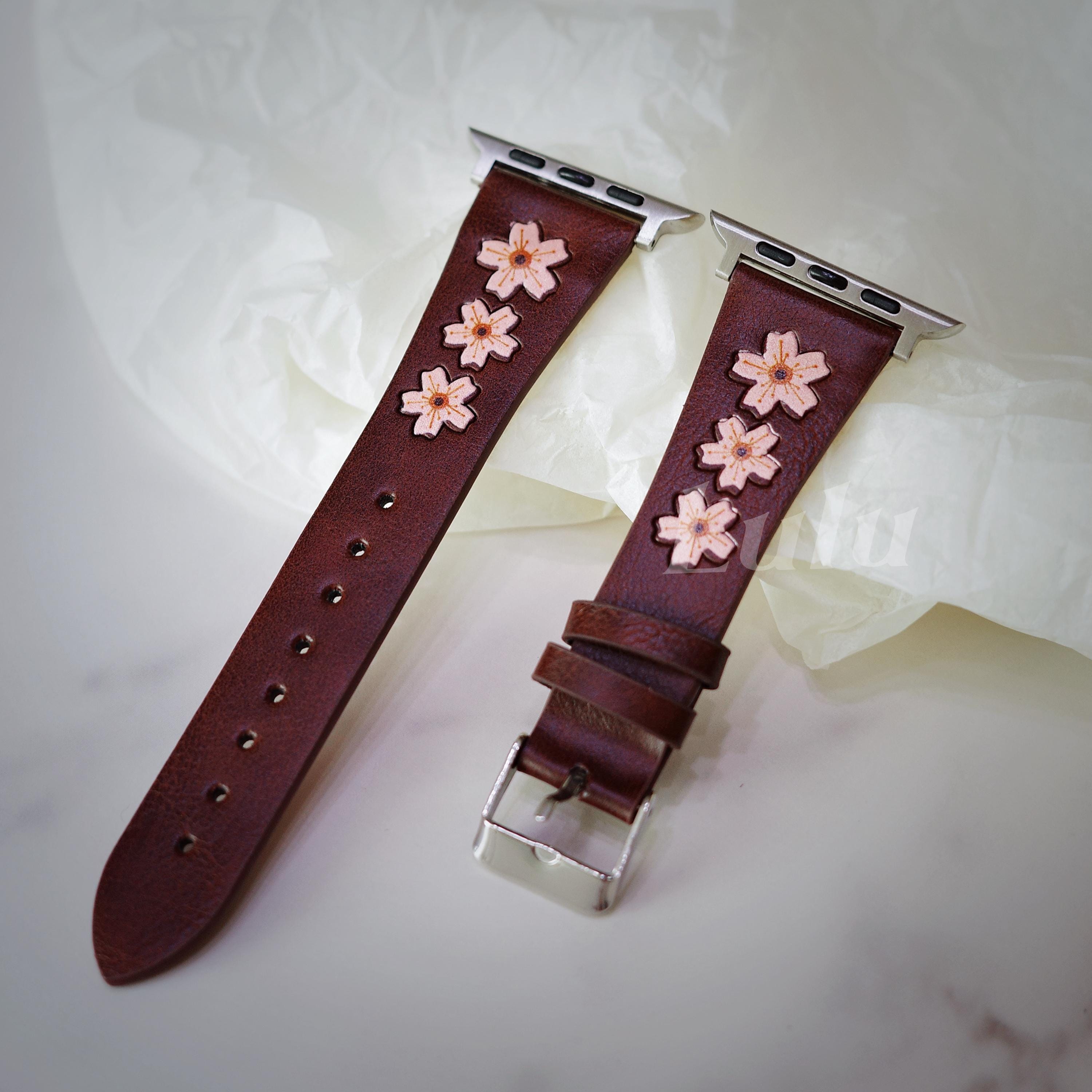 Cherry Blossom Leather Apple Watch Band