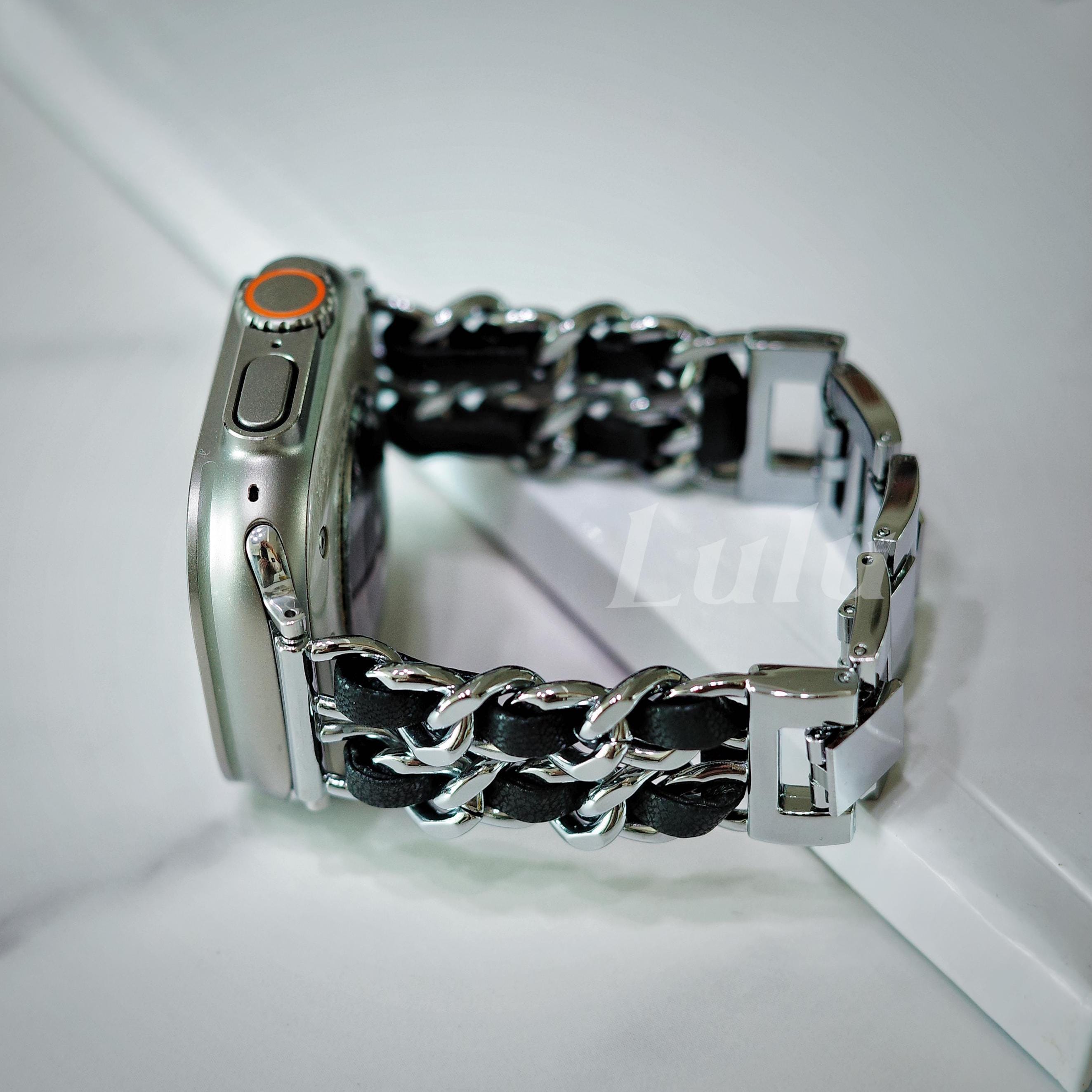 Black Leather Chain Apple Watch Band