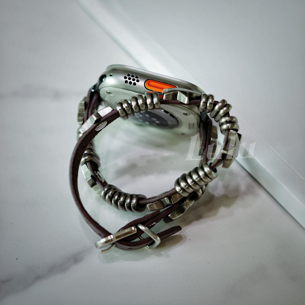 Punk Double Loop Leather Apple Watch Band