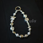 Silver Beaded Phone Chain, Metallic Pearl & Star, For Phone, Camera, Key, Bag