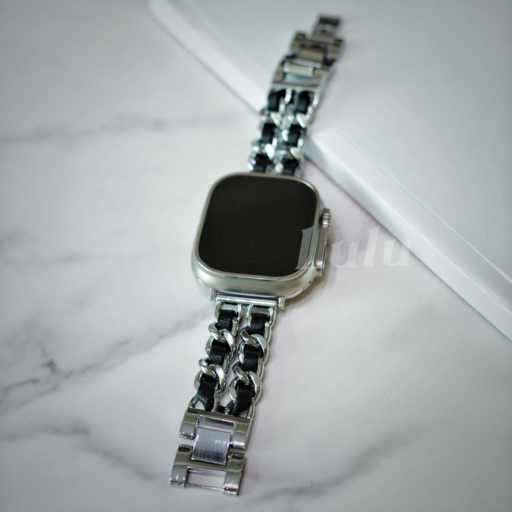 Black Leather Chain Apple Watch Band