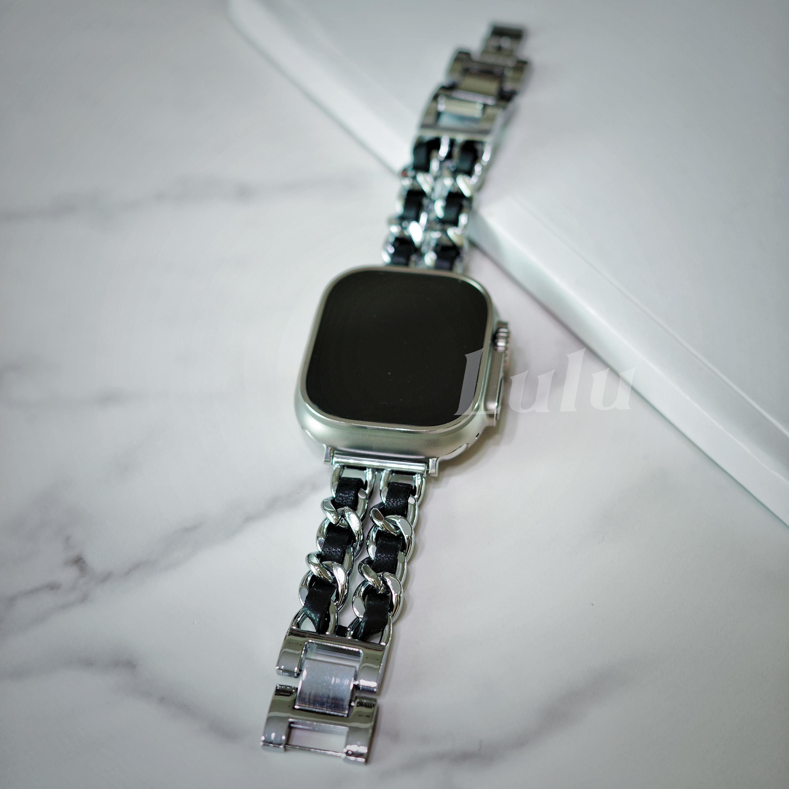 Black Leather Chain Apple Watch Band