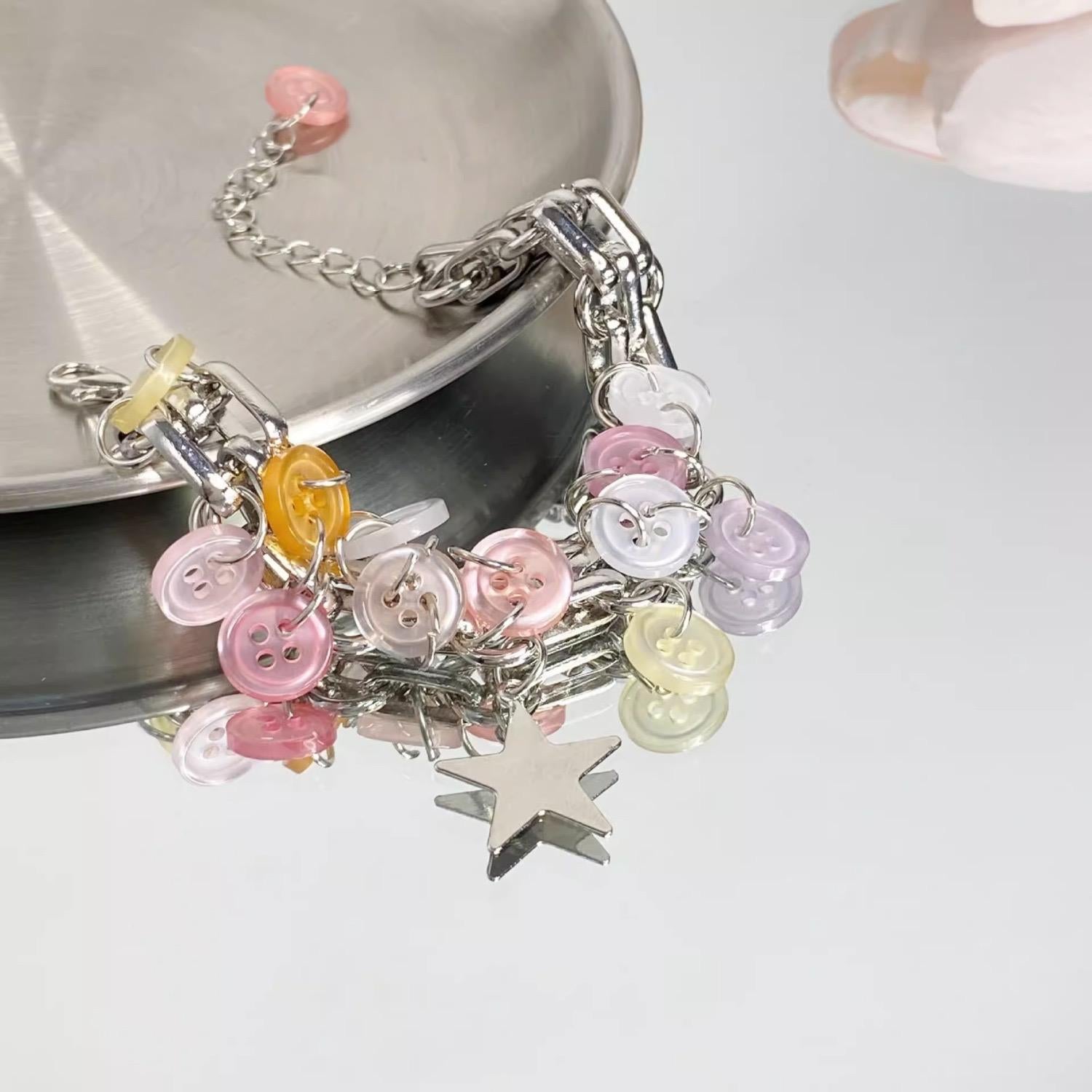 Pastel Button Charm Adjustable Bracelet