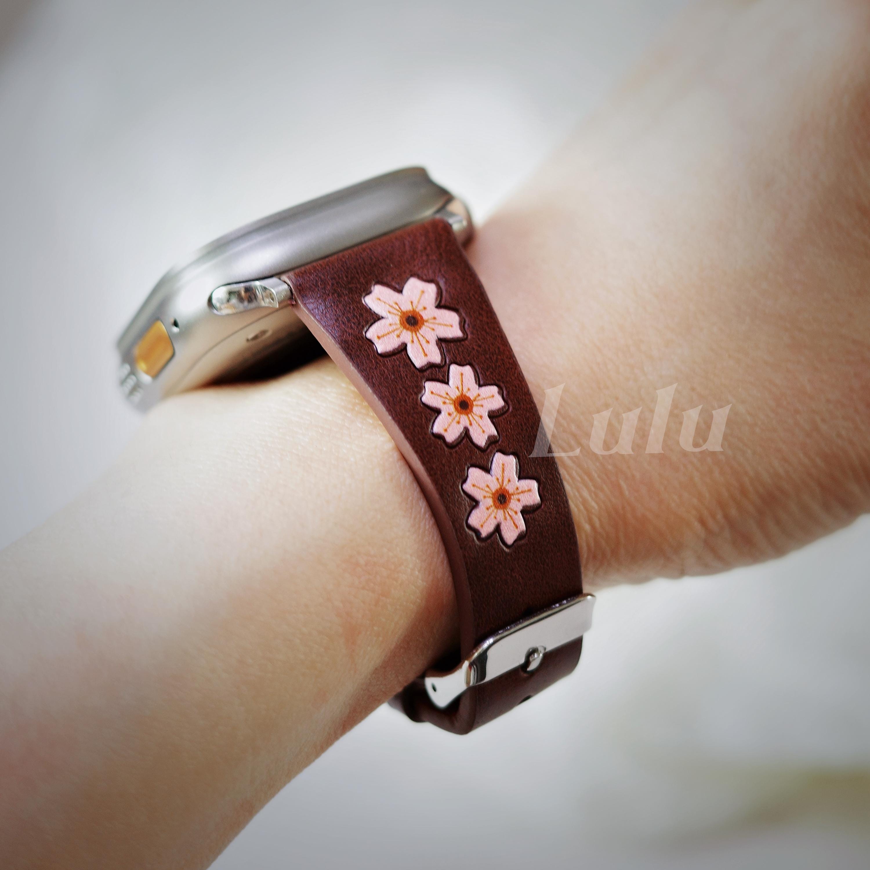 Cherry Blossom Leather Apple Watch Band