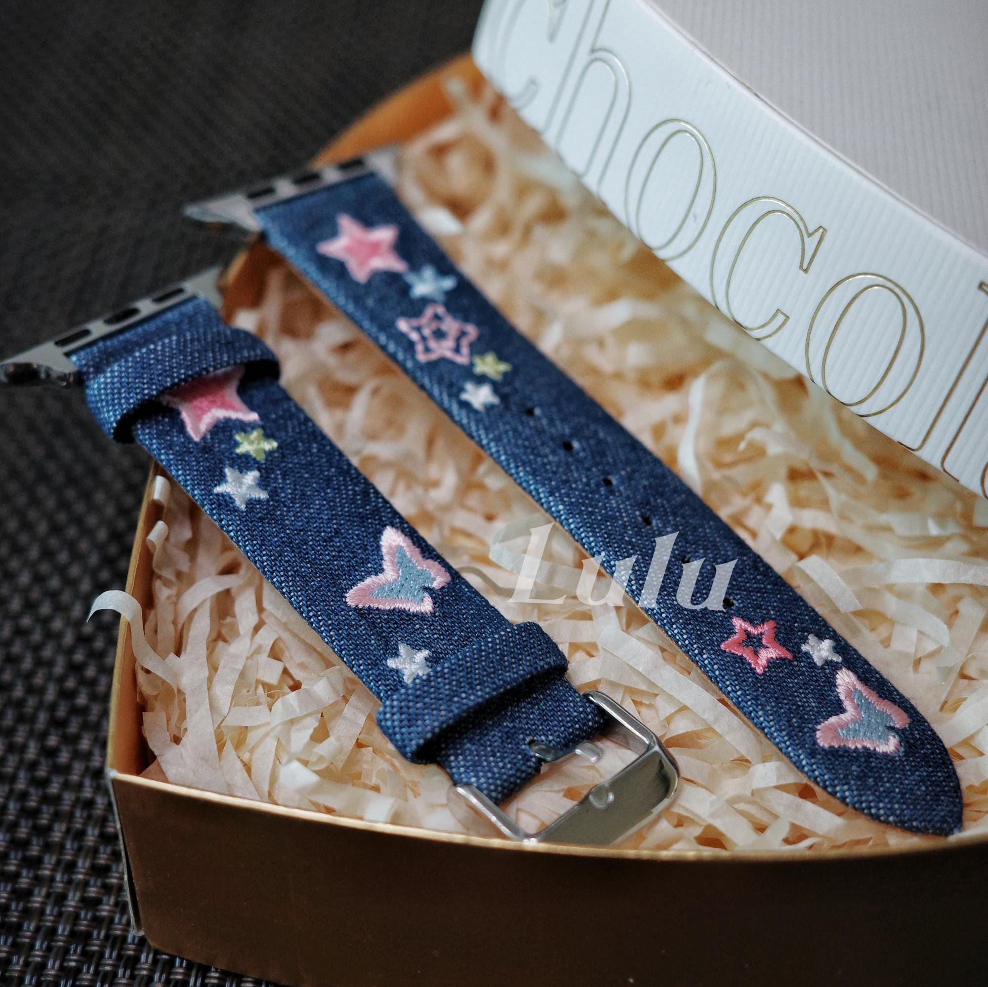 Embroidered Denim Apple Watch Band