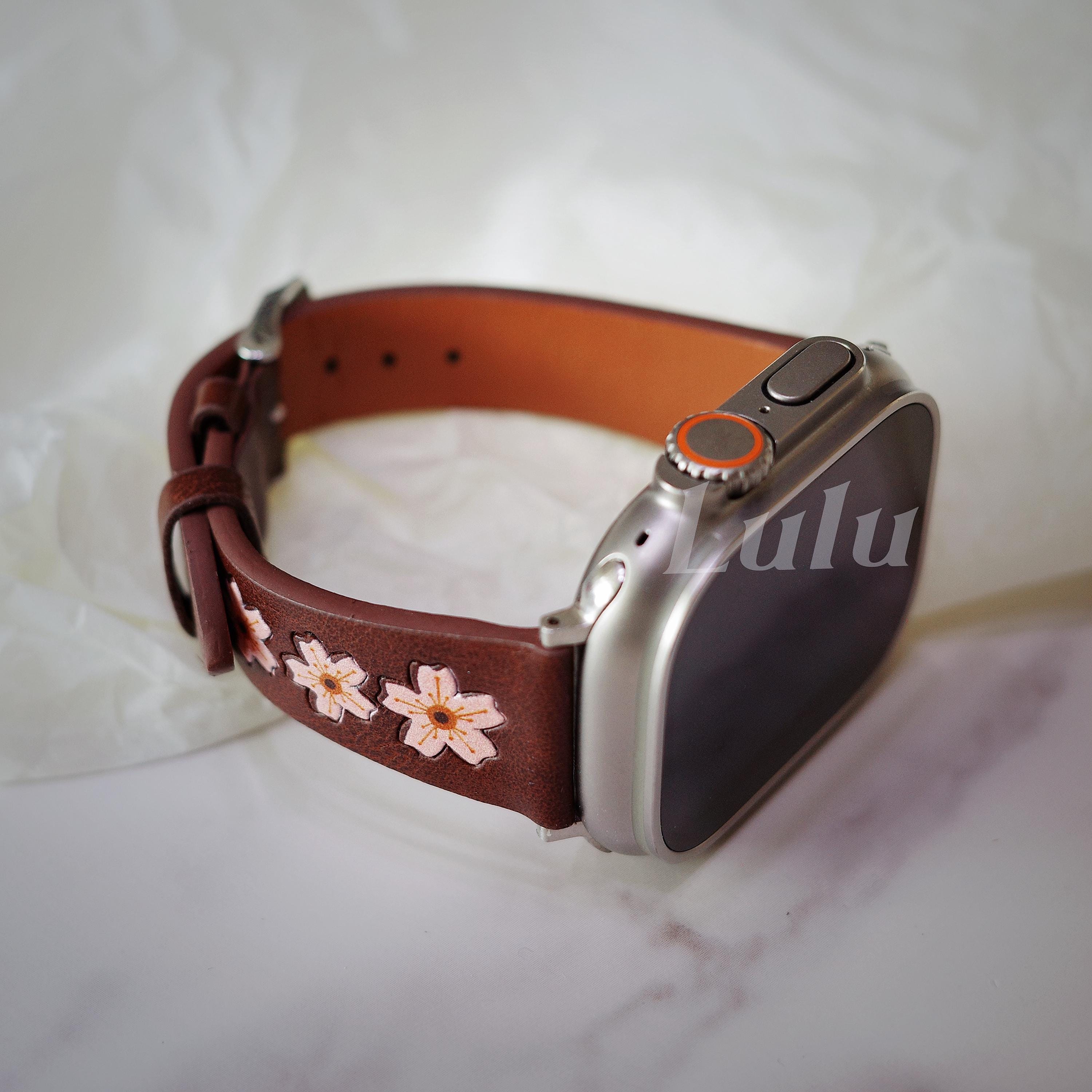 Cherry Blossom Leather Apple Watch Band