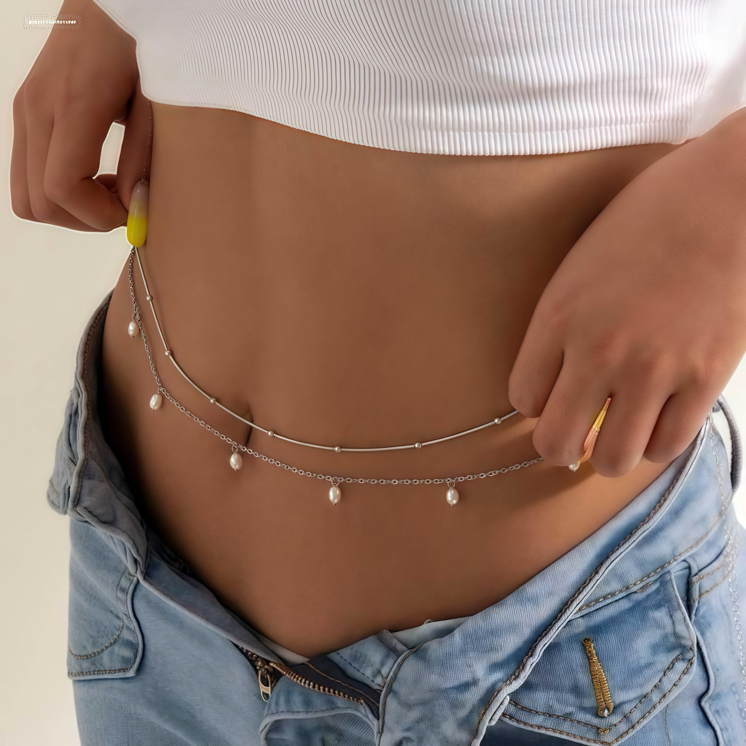 Double Layer Gold Pearl Belly Chain