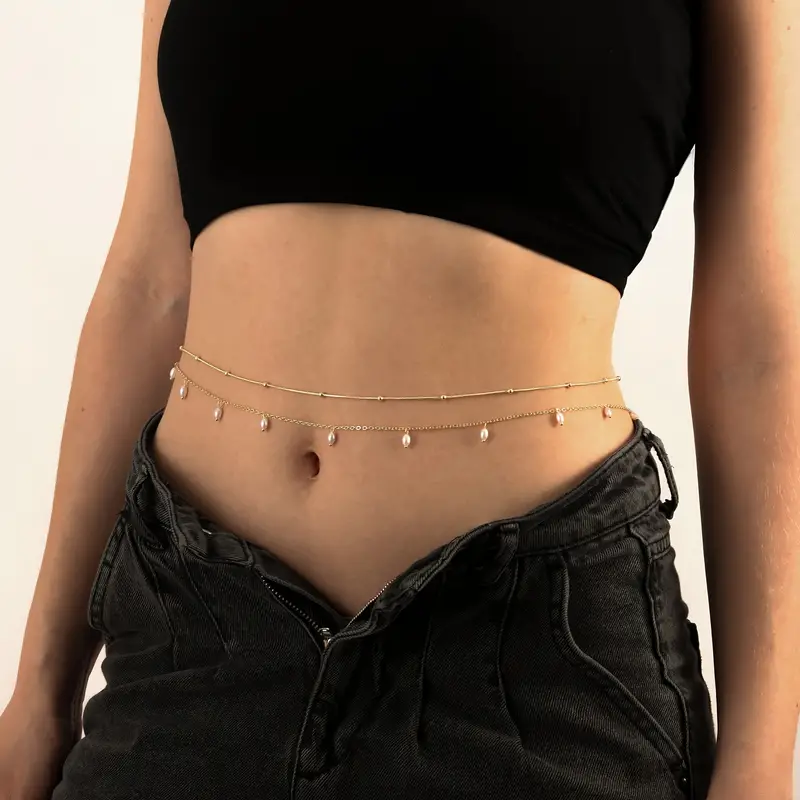 Double Layer Gold Pearl Belly Chain