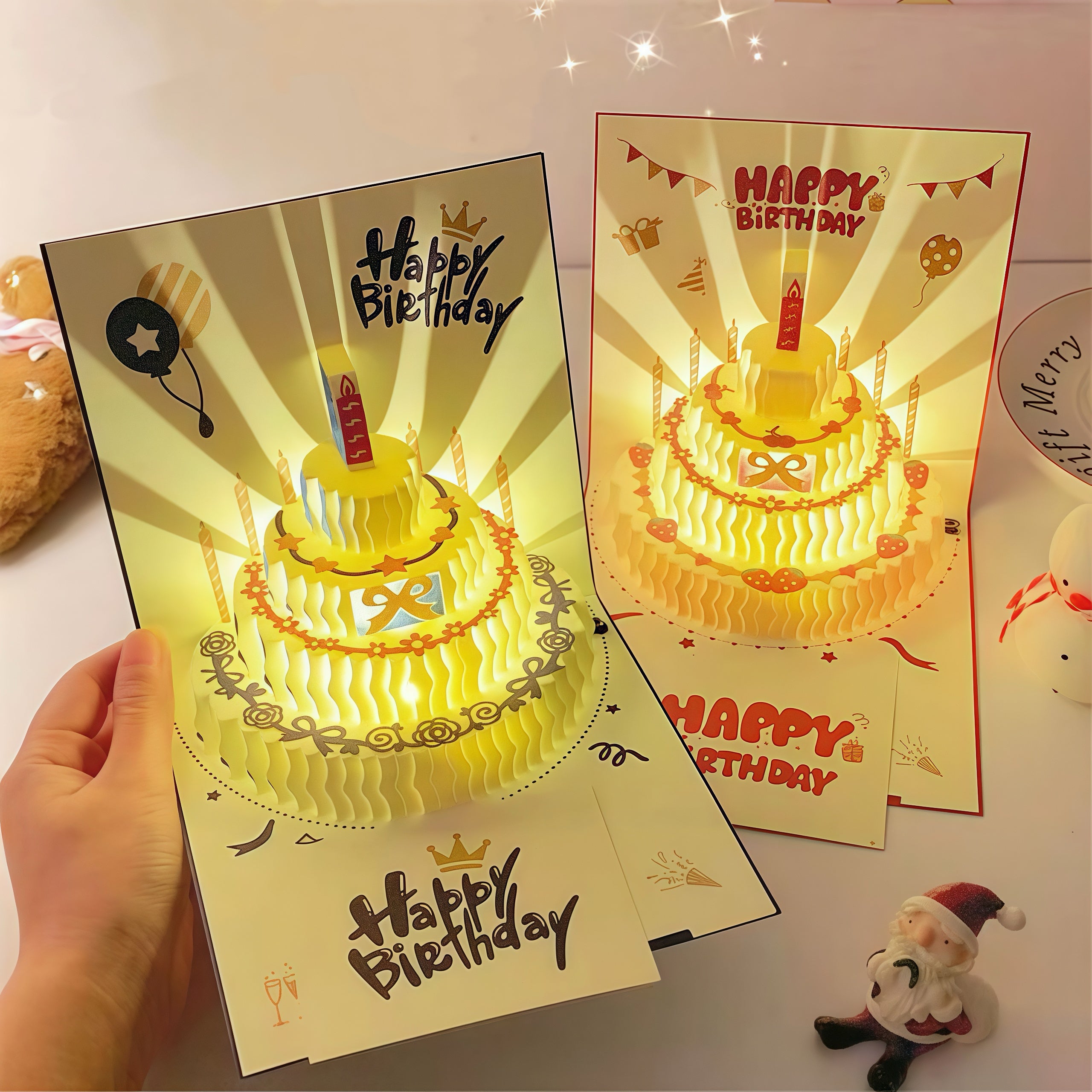 3D Pop Up Birthday Card with Music & Lights - Red
