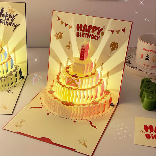 3D Pop Up Birthday Card with Music & Lights - Red