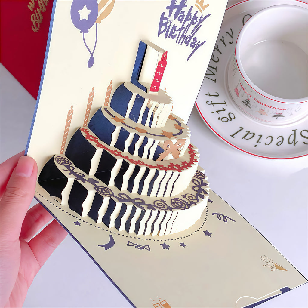3D Pop Up Birthday Card with Music & Lights - Blue