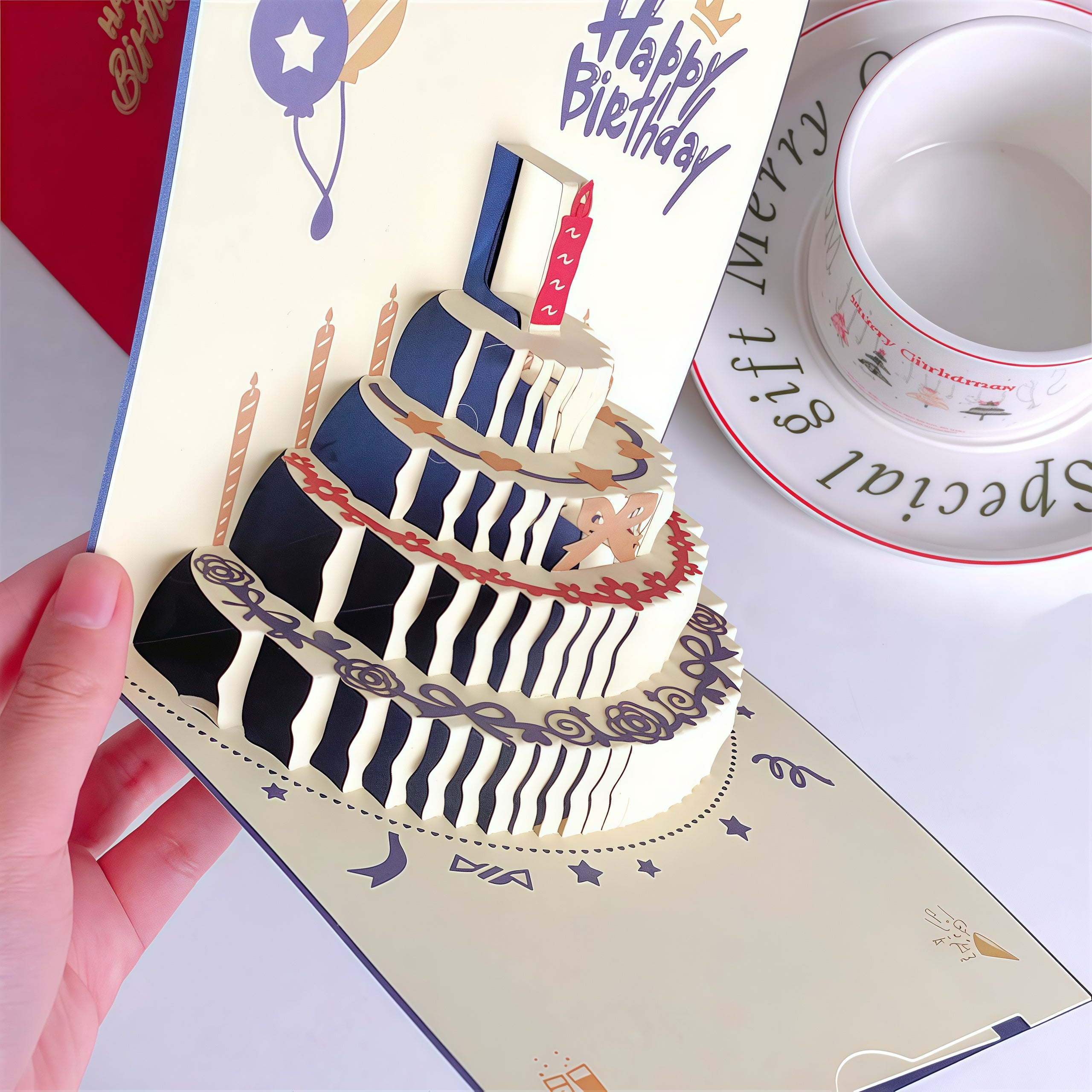 3D Pop Up Birthday Card with Music & Lights - Blue