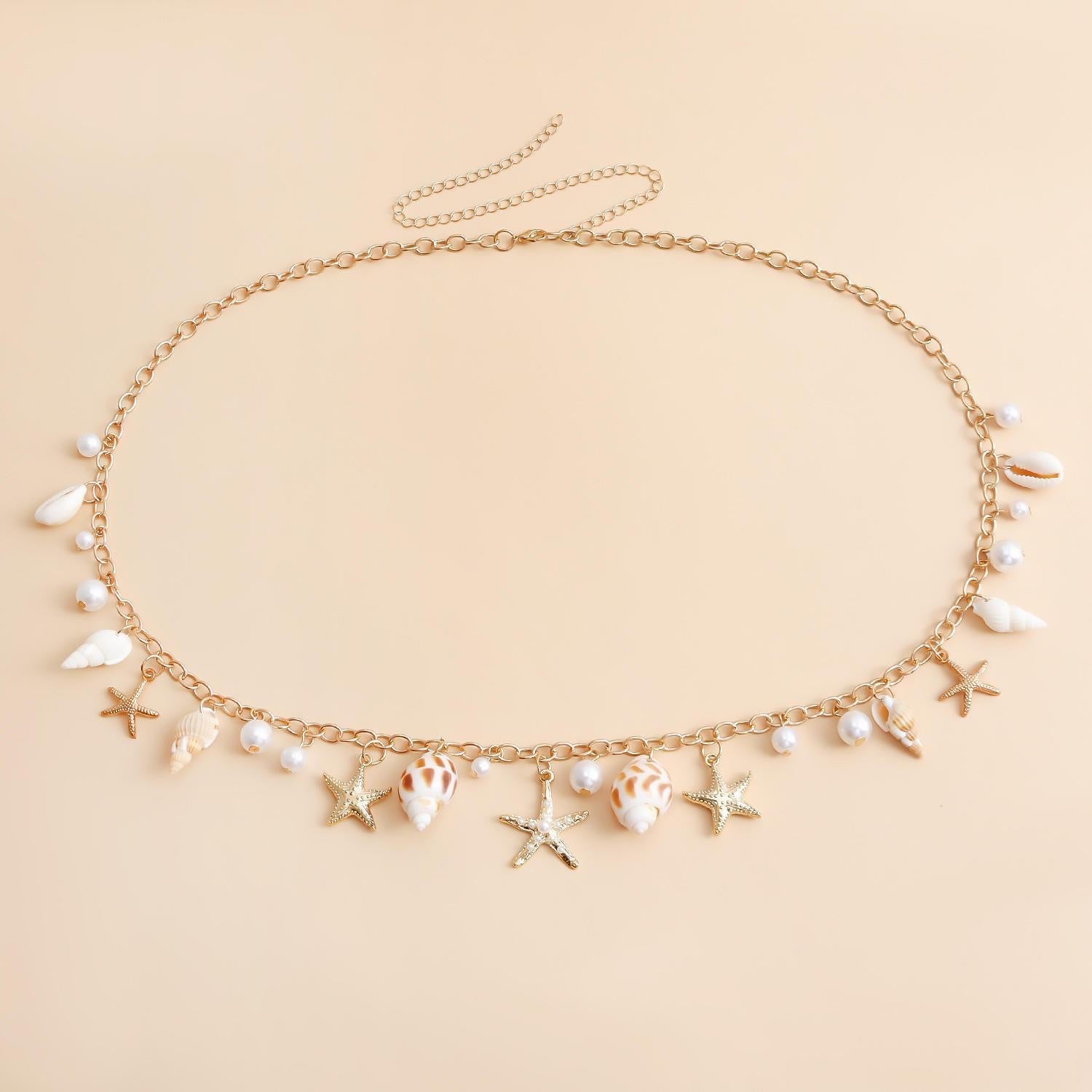 Gold Seashell Pearl Waist Chain