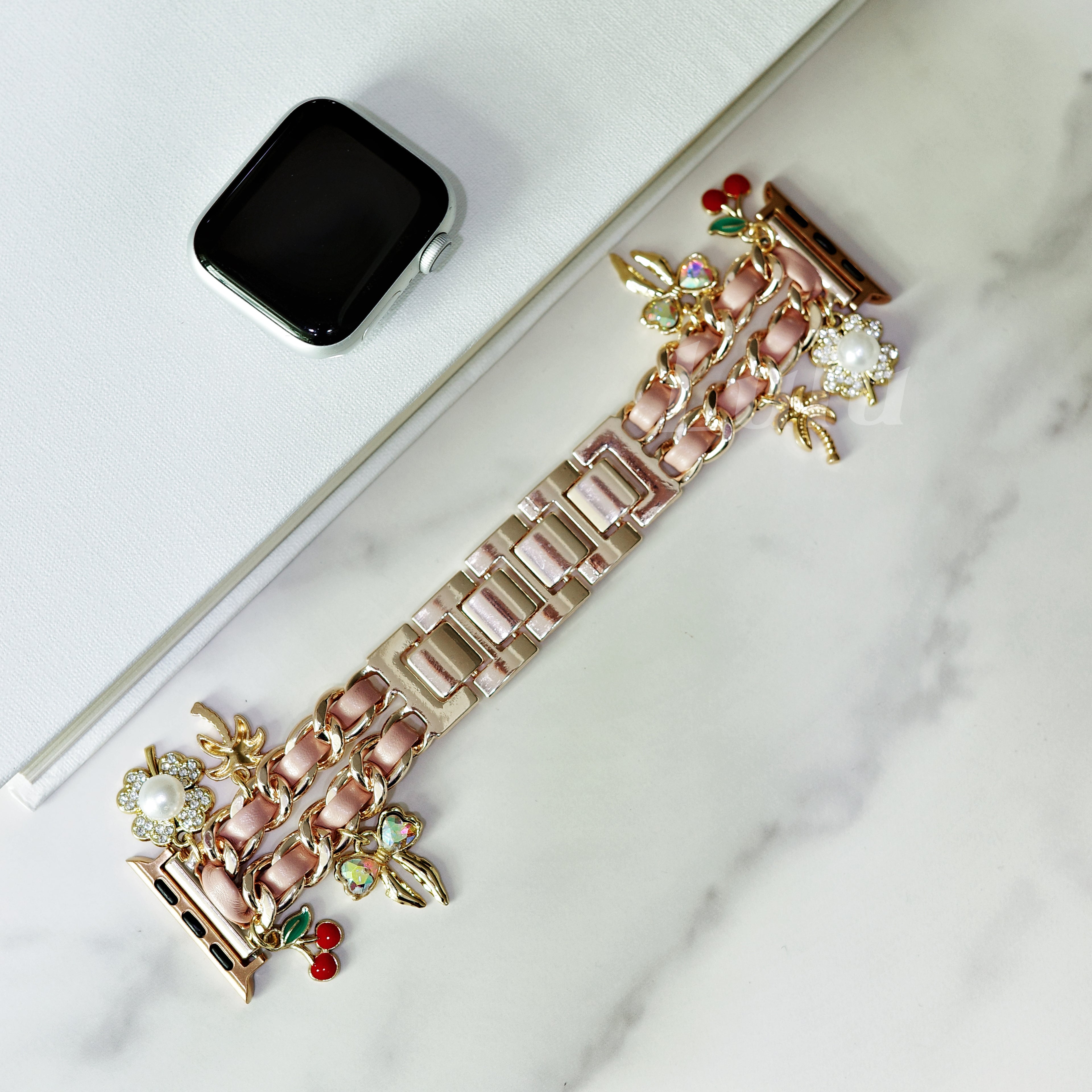 Pink Leather Chain Apple Watch Band