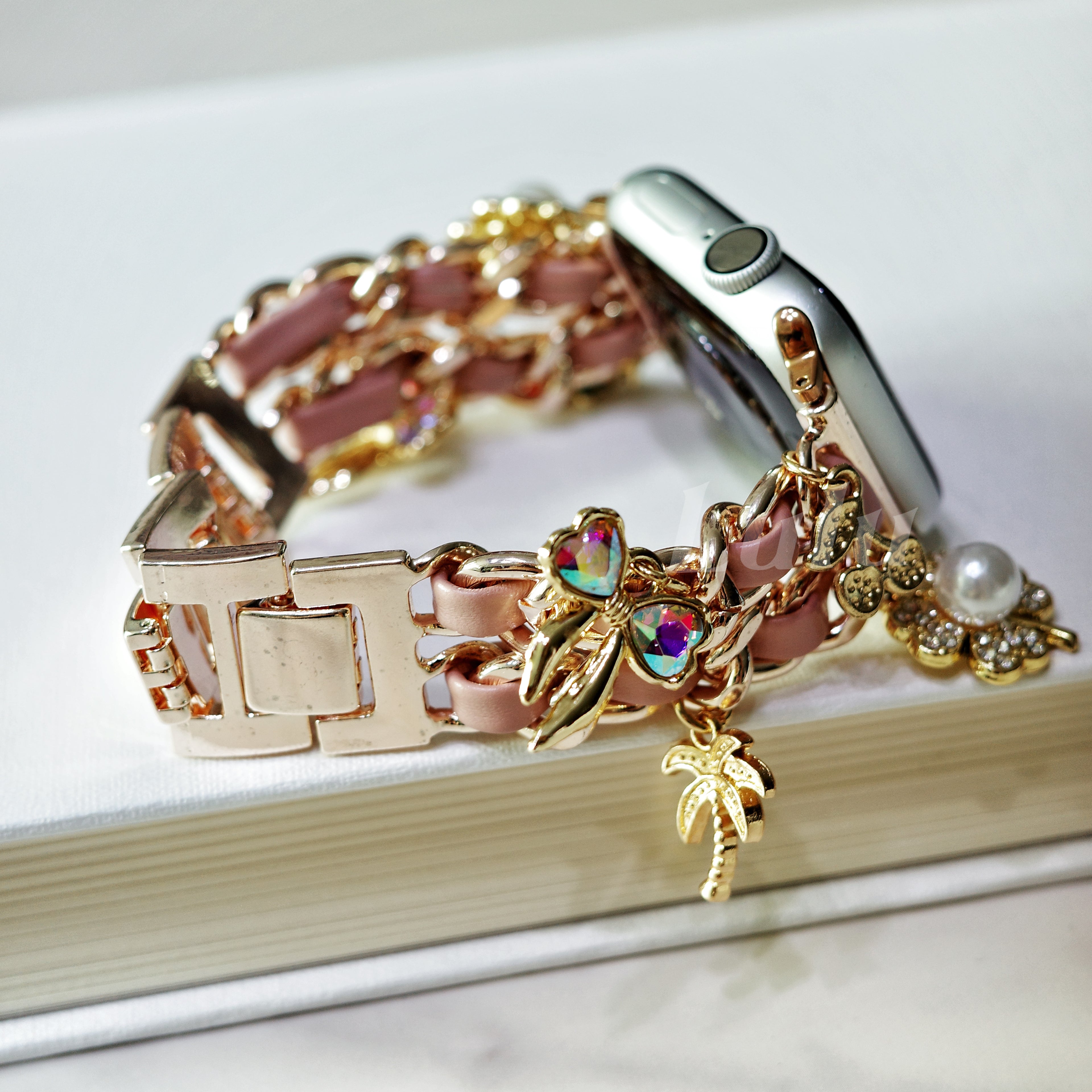 Pink Leather Chain Apple Watch Band