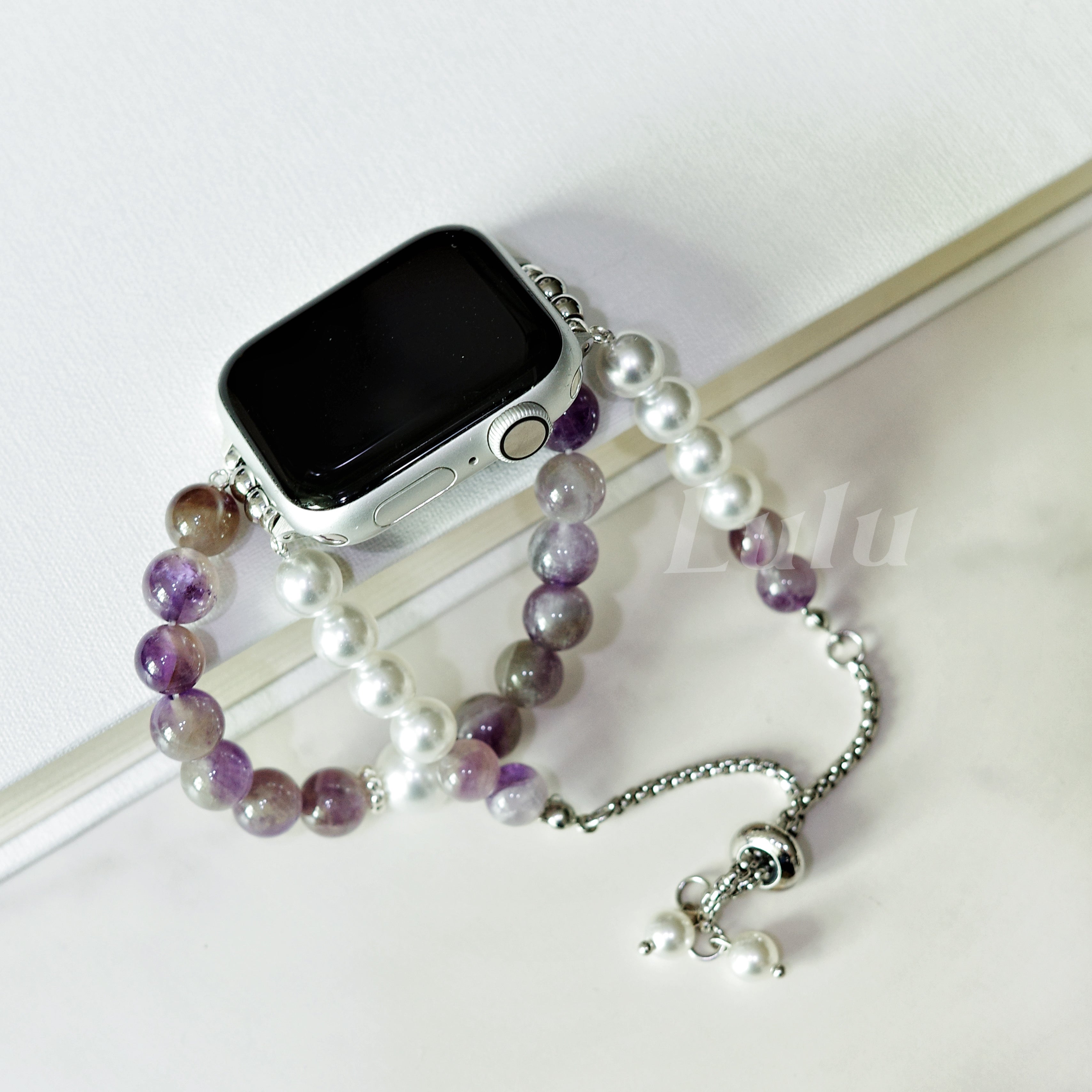 Purple Beaded Pearl Apple Watch Band