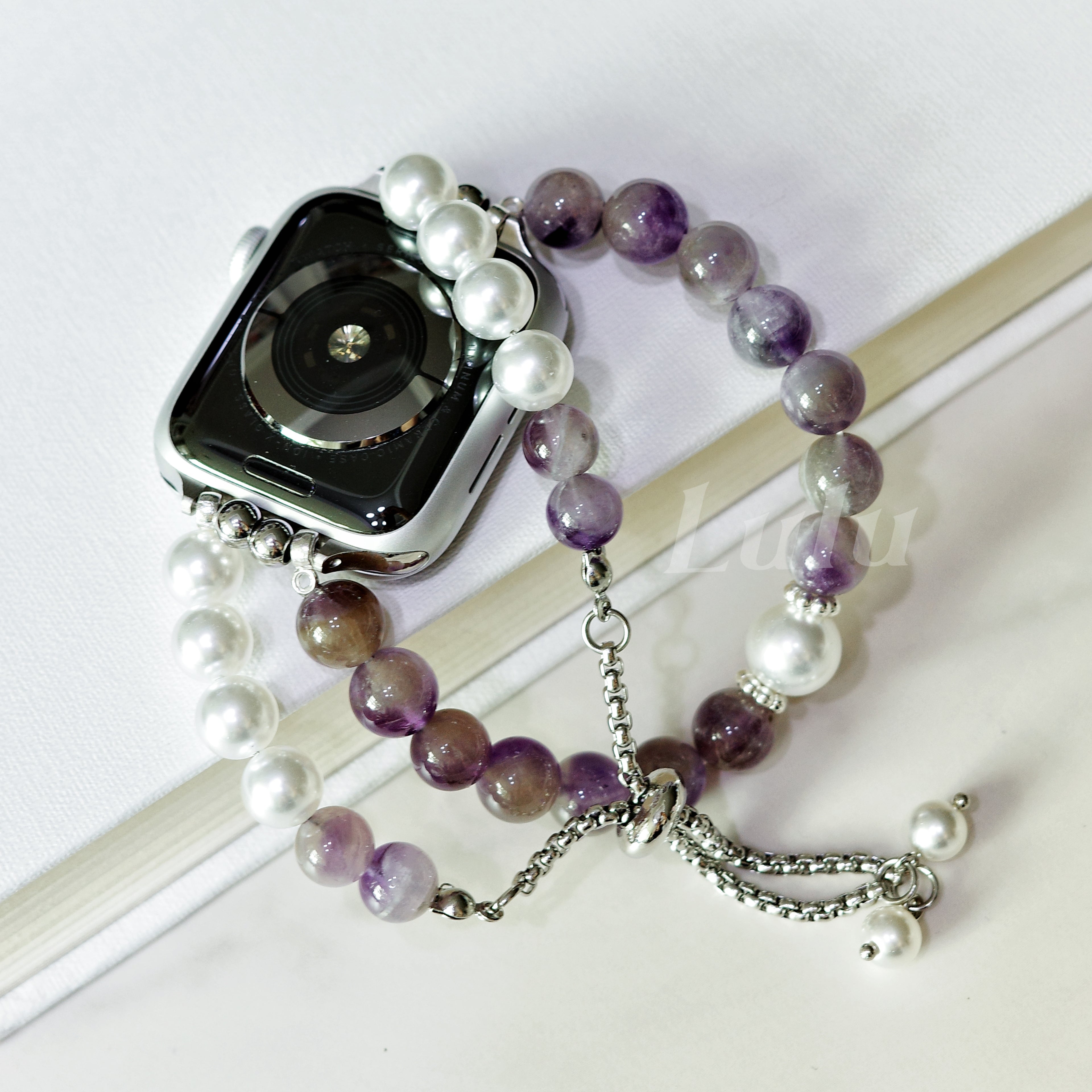 Purple Beaded Pearl Apple Watch Band