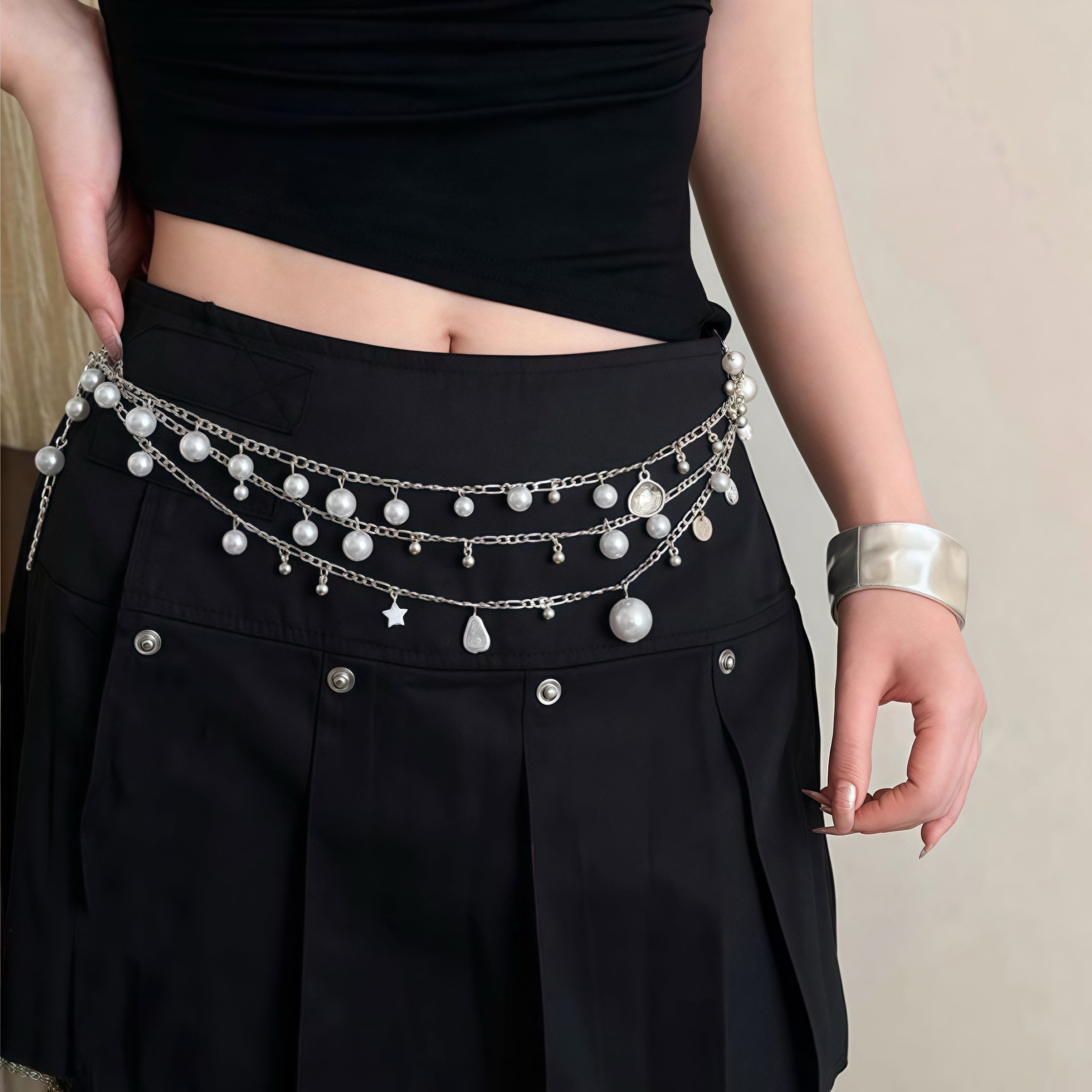 Silver Seashell Pearl Waist Chain