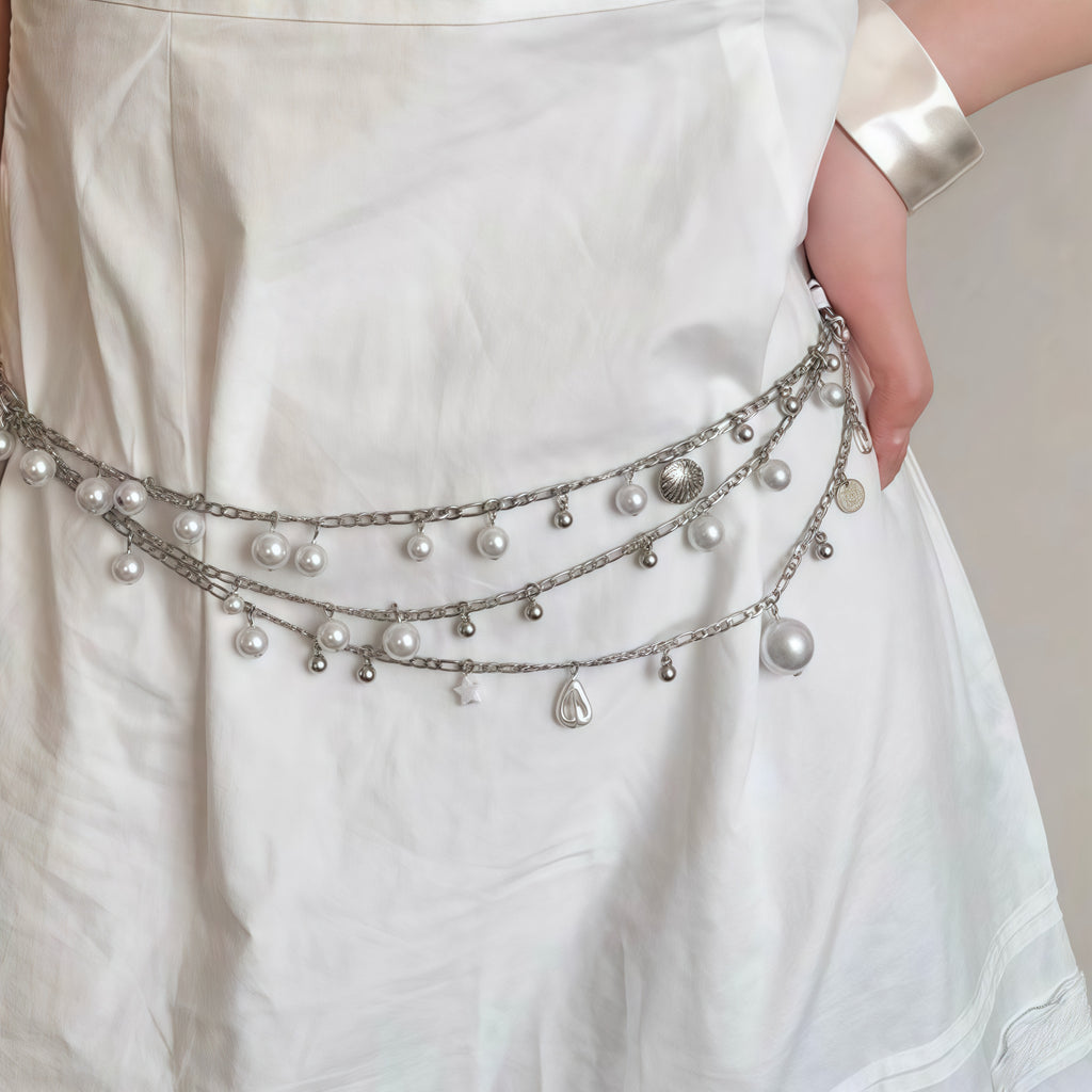 Silver Seashell Pearl Waist Chain