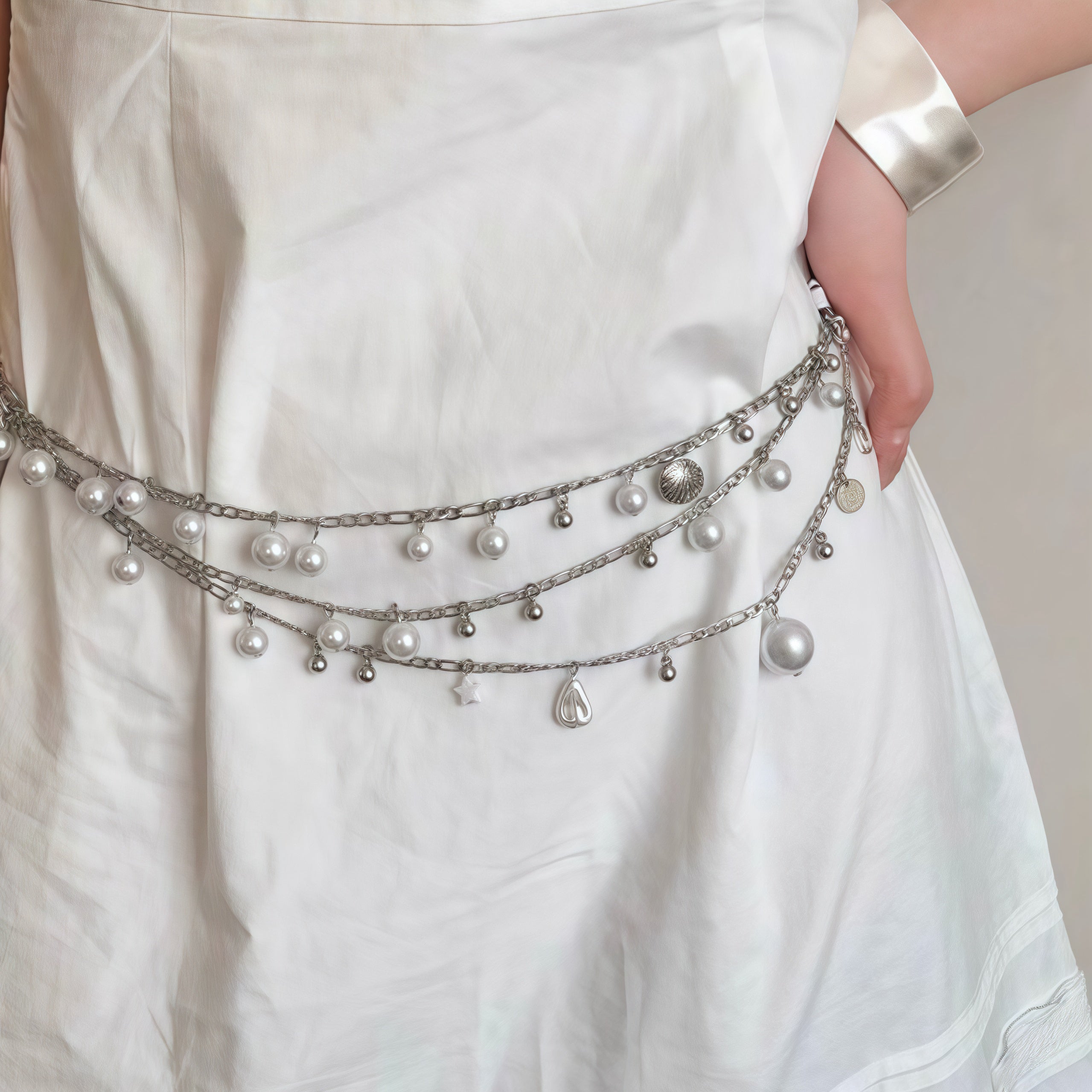 Silver Seashell Pearl Waist Chain