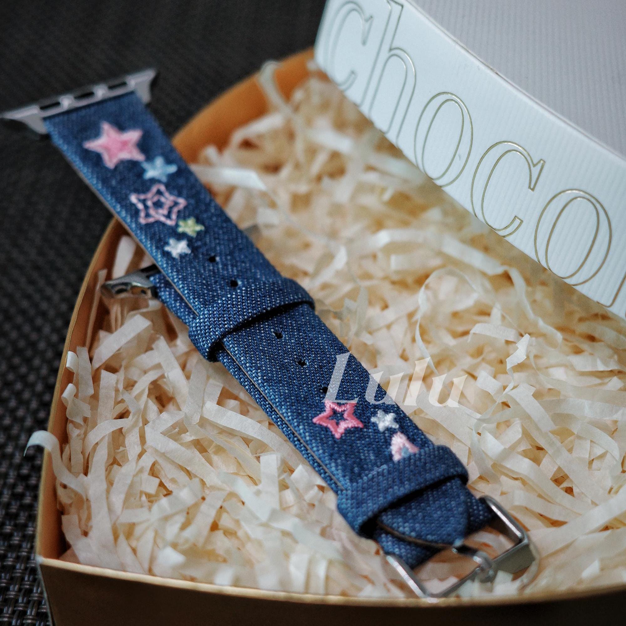 Embroidered Denim Apple Watch Band