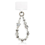 Silver Beaded Phone Chain, Metallic Pearl & Star, For Phone, Camera, Key, Bag