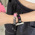 Punk Black & Pink Leather Apple Watch Band