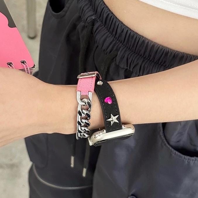 Punk Black & Pink Leather Apple Watch Band
