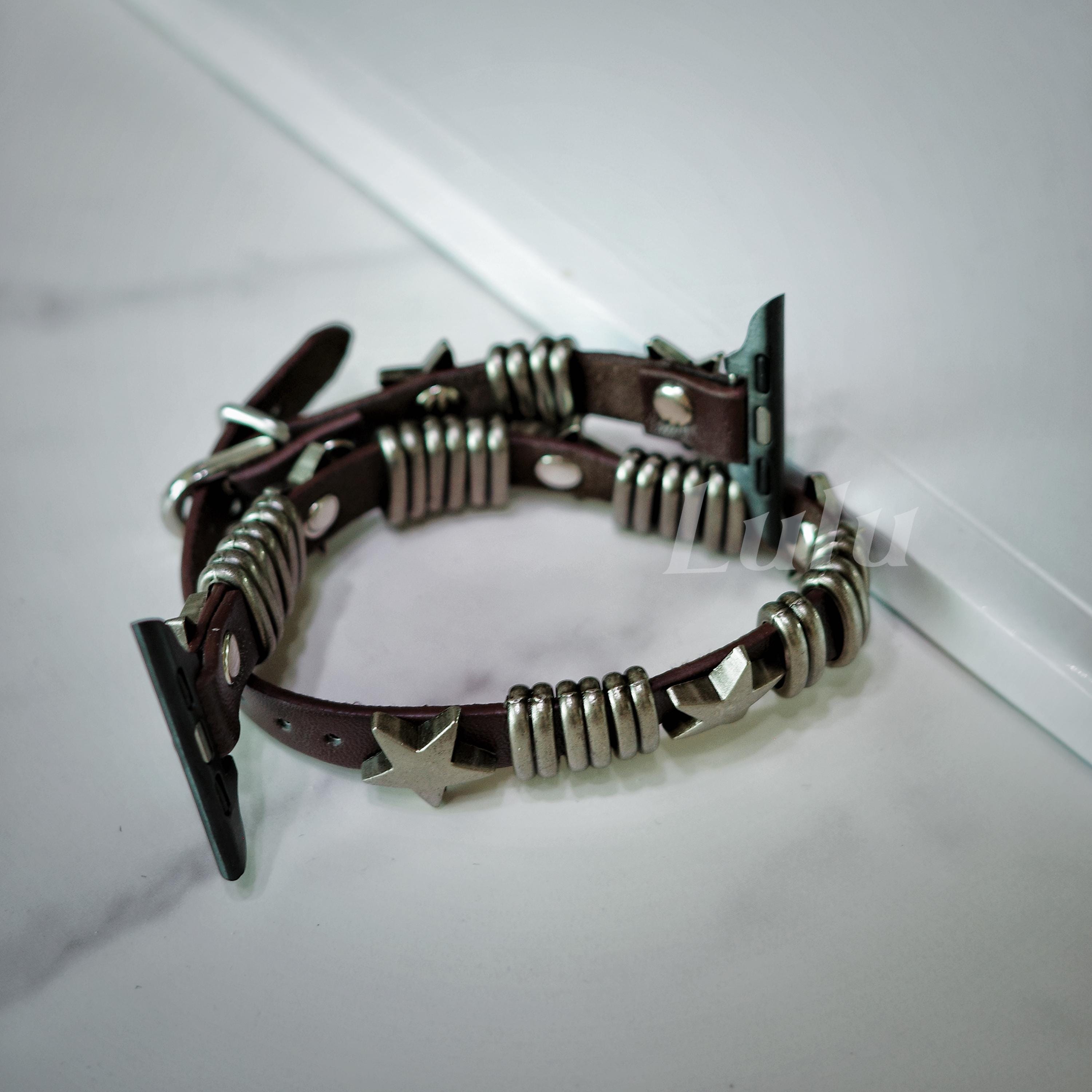 Punk Double Loop Leather Apple Watch Band