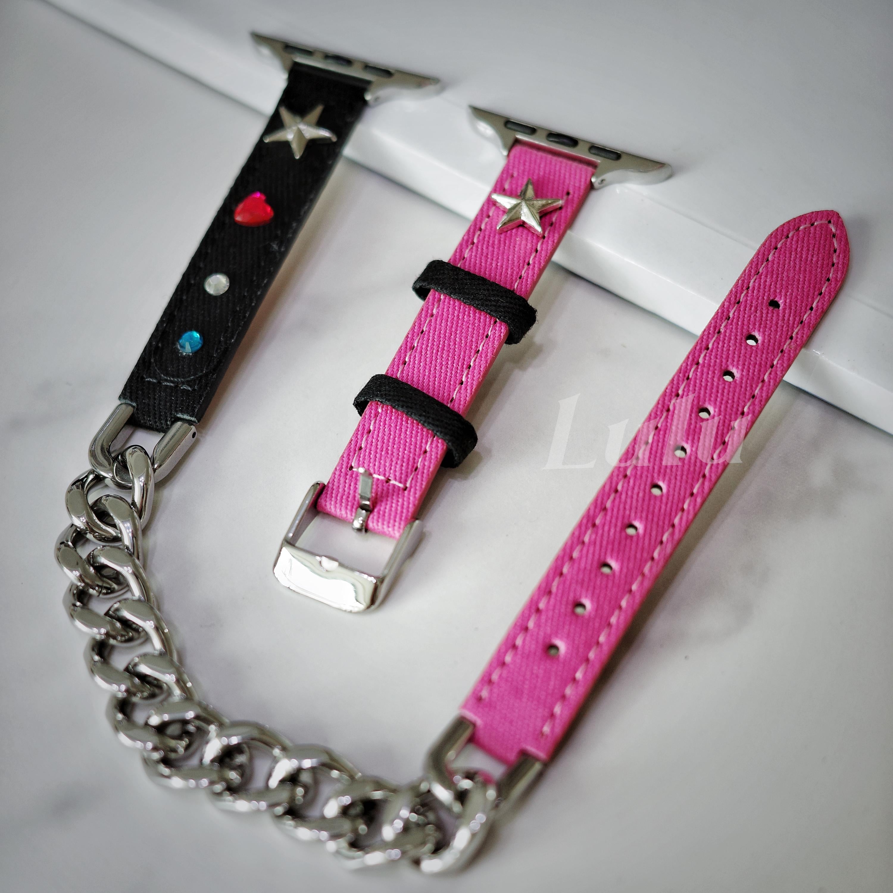Punk Black & Pink Leather Apple Watch Band