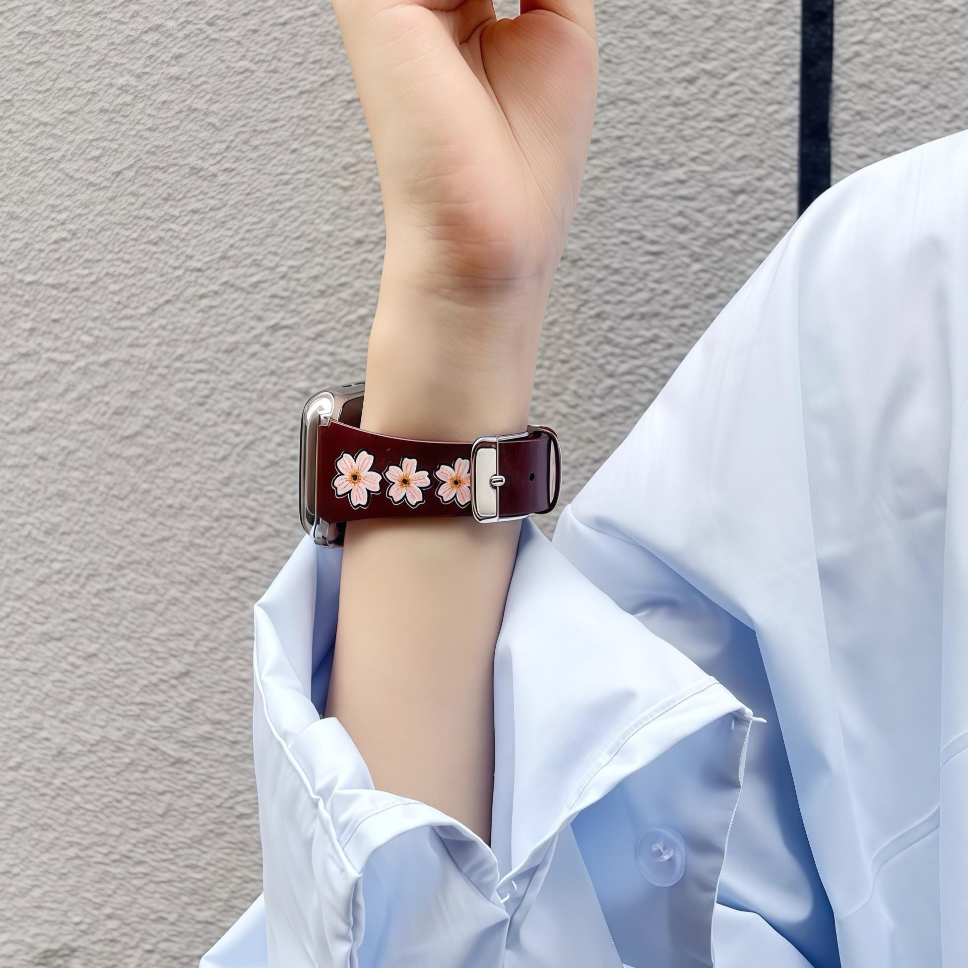 Cherry Blossom Leather Apple Watch Band