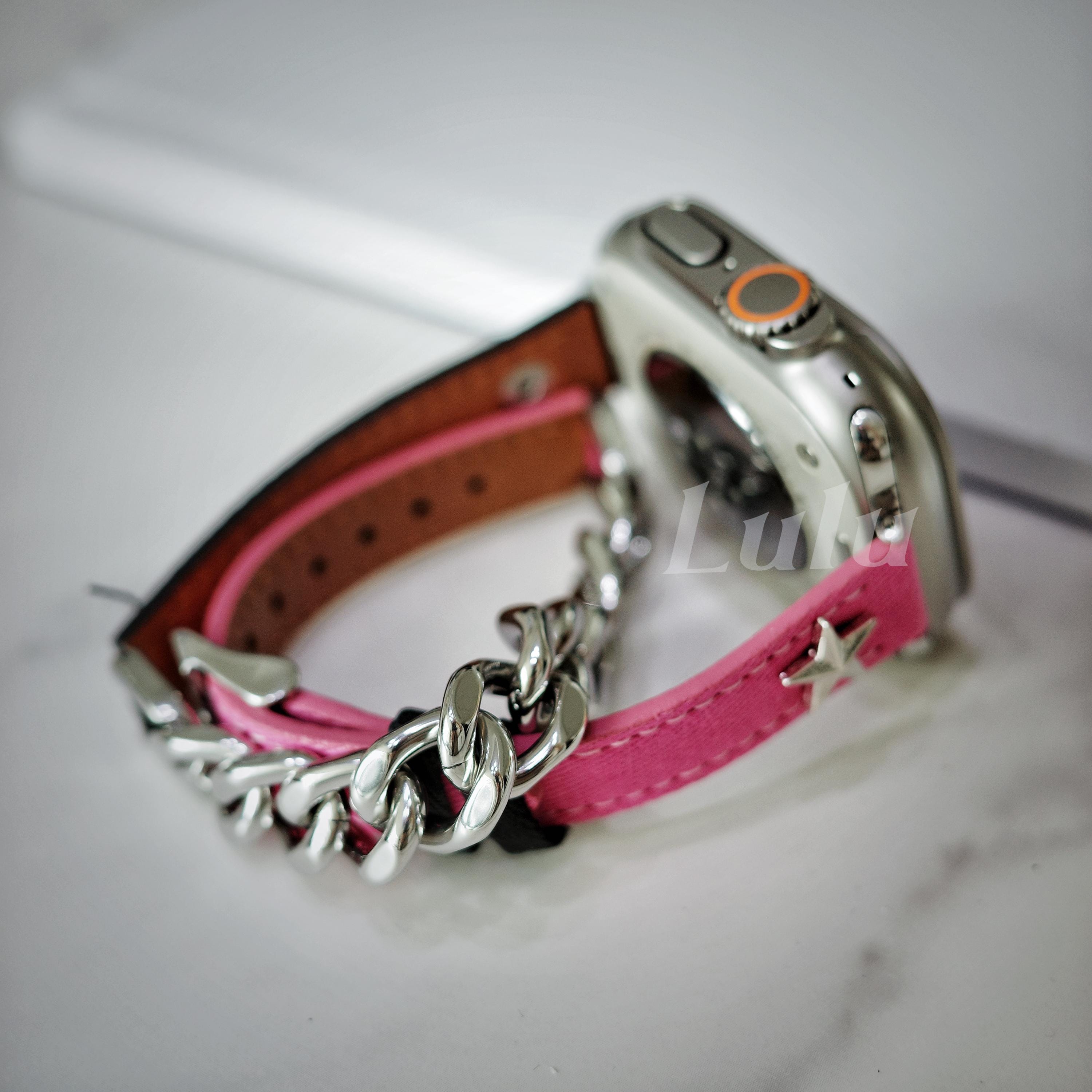 Punk Black & Pink Leather Apple Watch Band