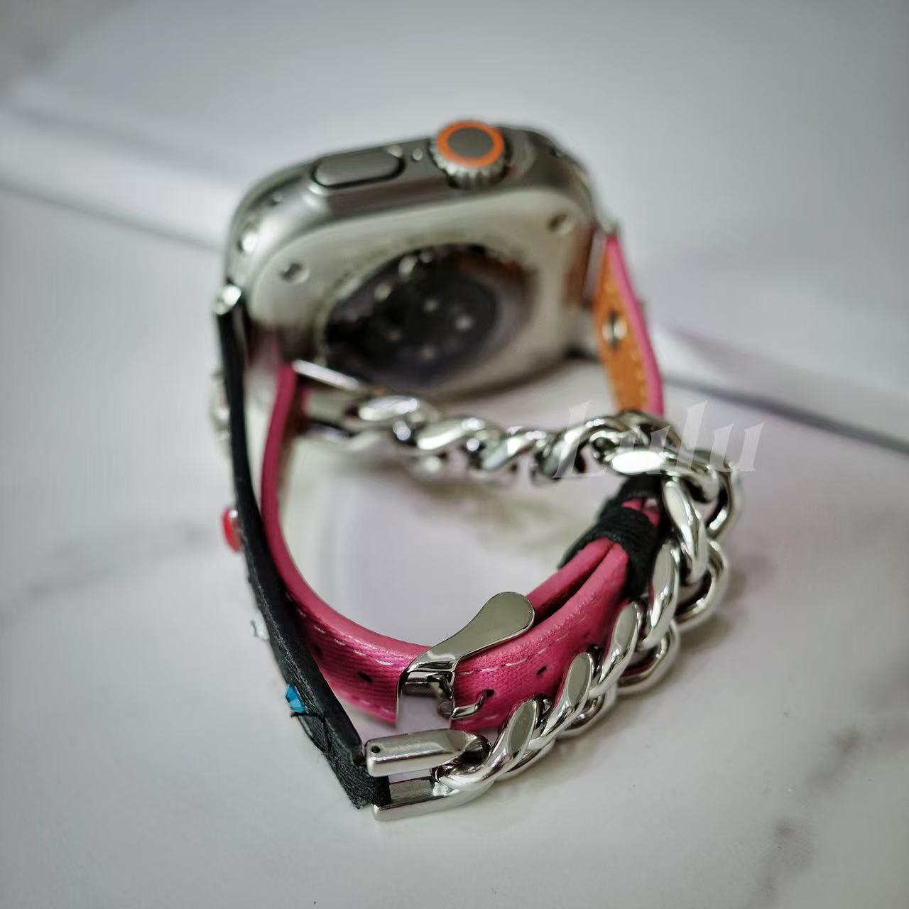 Punk Black & Pink Leather Apple Watch Band