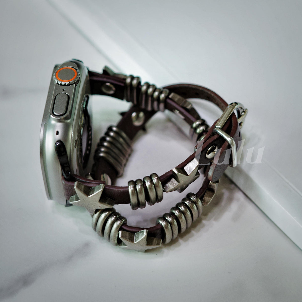Punk Double Loop Leather Apple Watch Band