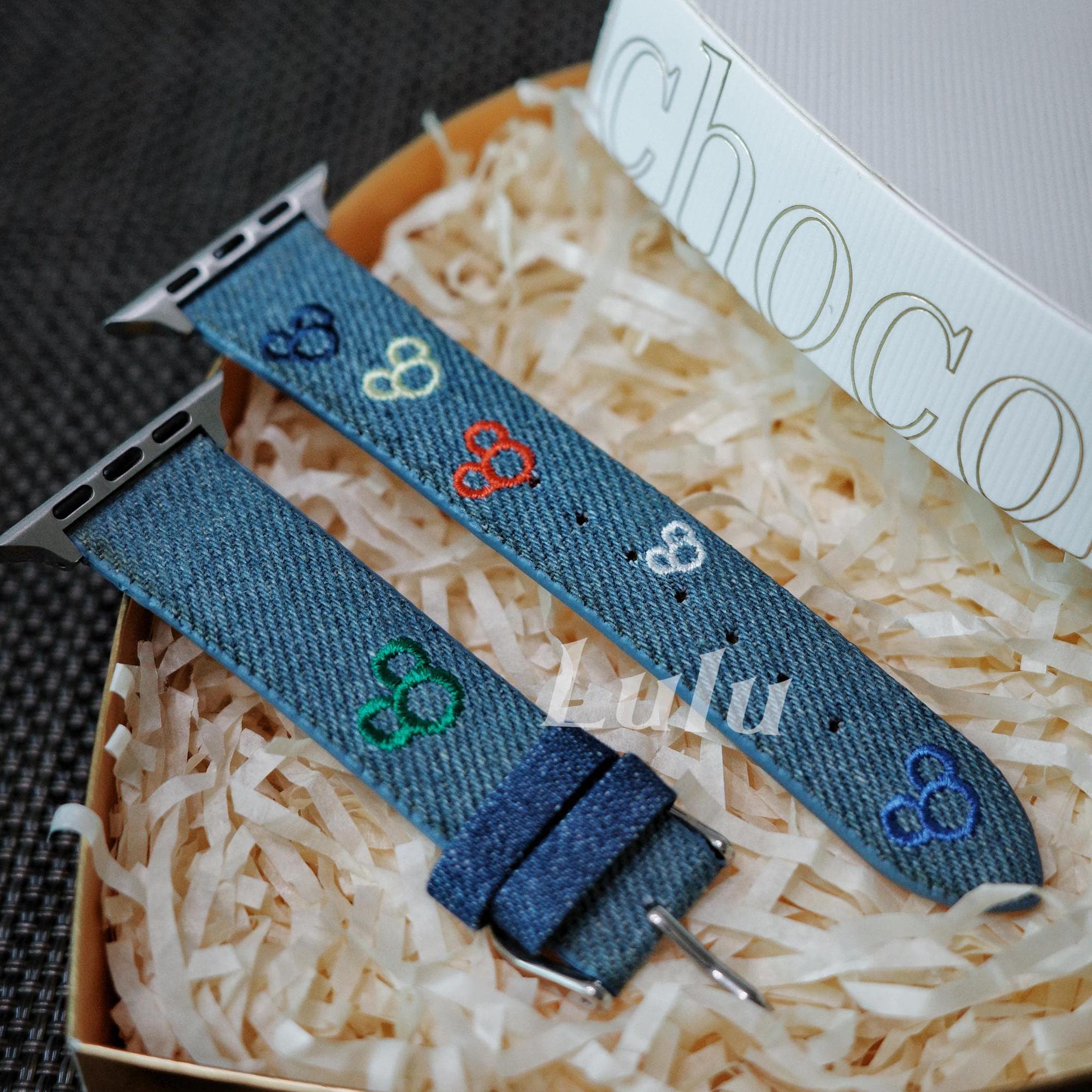 Embroidered Mickey Inspired Denim Apple Watch Band