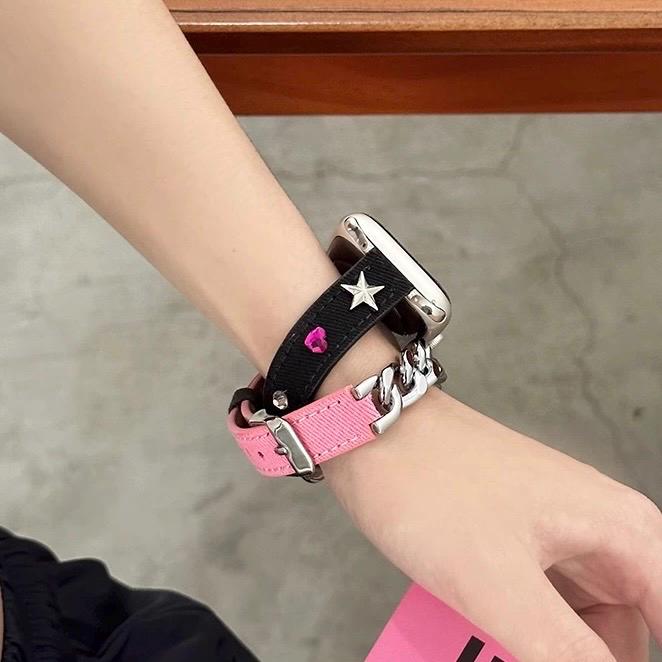 Punk Black & Pink Leather Apple Watch Band