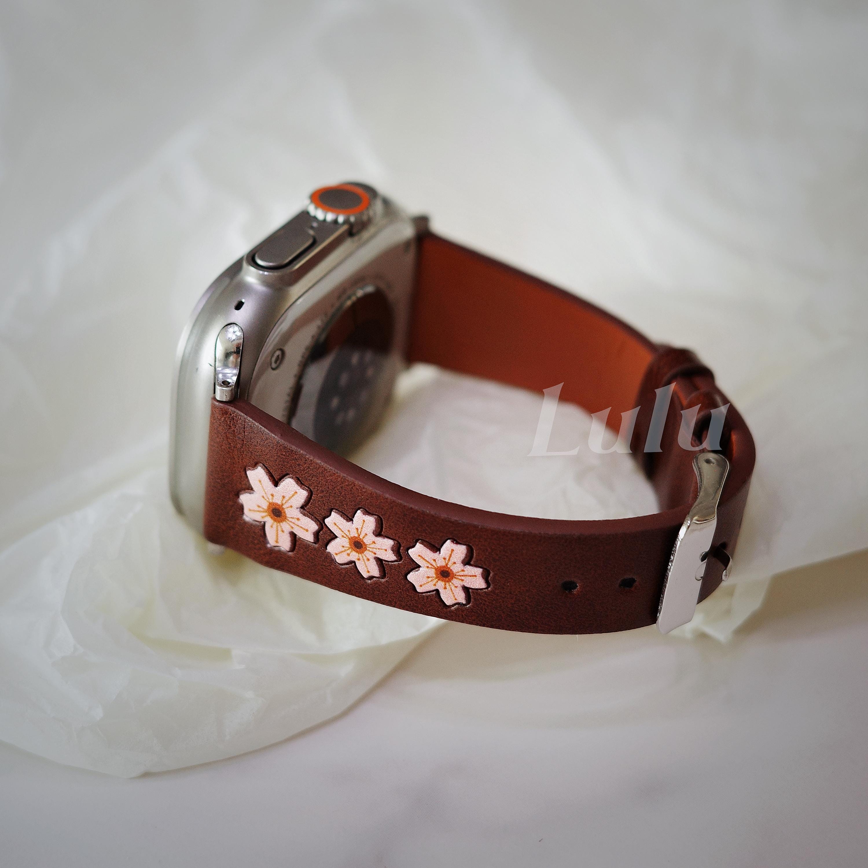 Cherry Blossom Leather Apple Watch Band