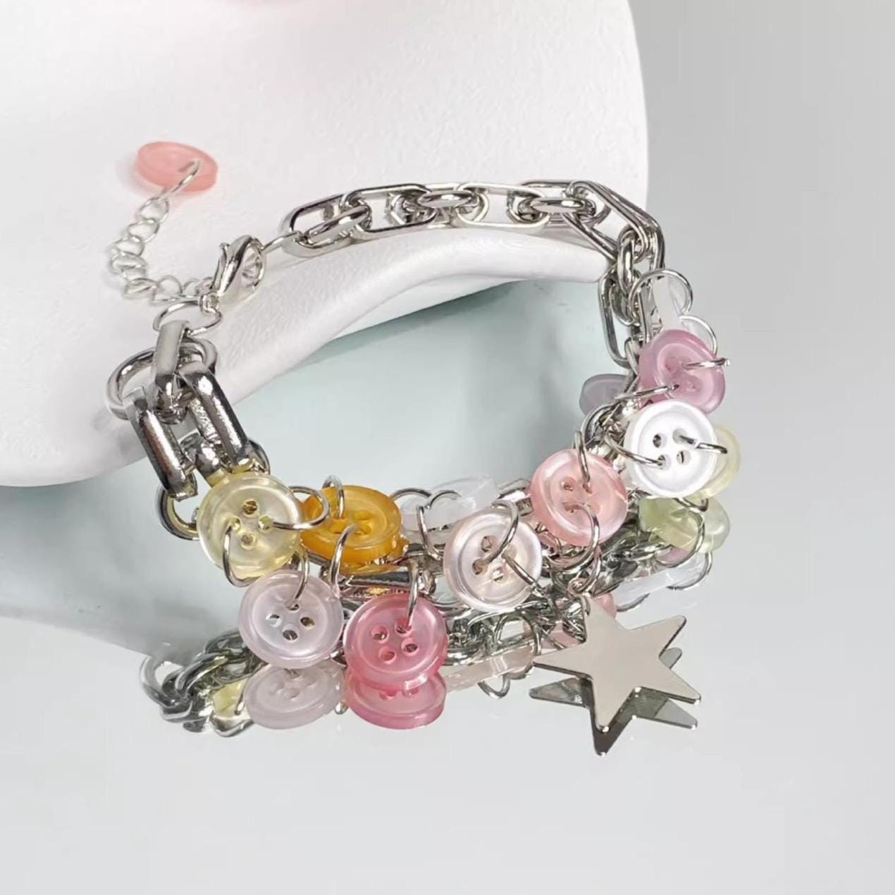Pastel Button Charm Adjustable Bracelet