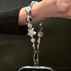 Silver Beaded Phone Chain, Metallic Pearl & Star, For Phone, Camera, Key, Bag