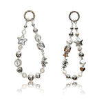 Silver Beaded Phone Chain, Metallic Pearl & Star, For Phone, Camera, Key, Bag
